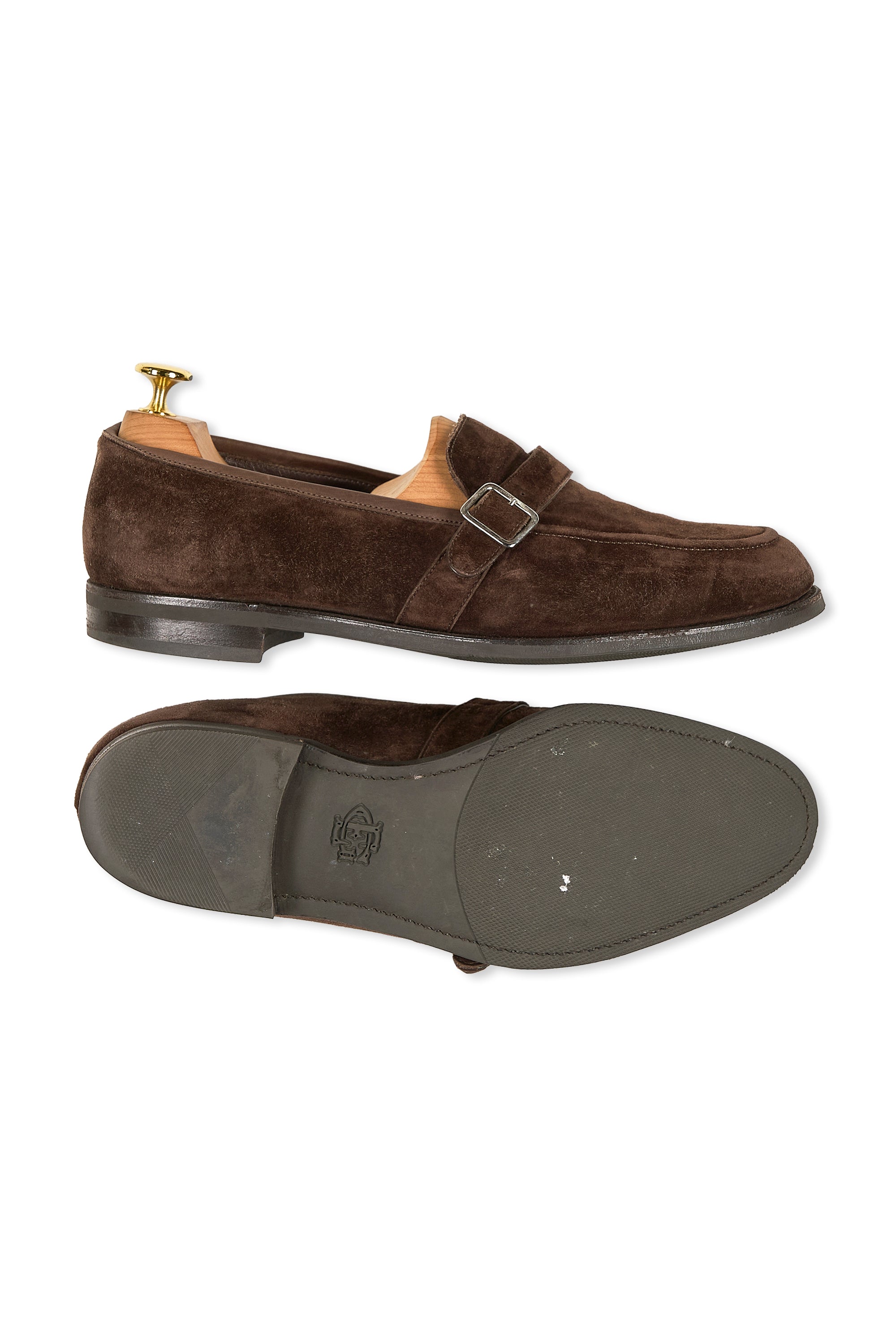 Edward Green Chocolate Suede Single Monk Loafers