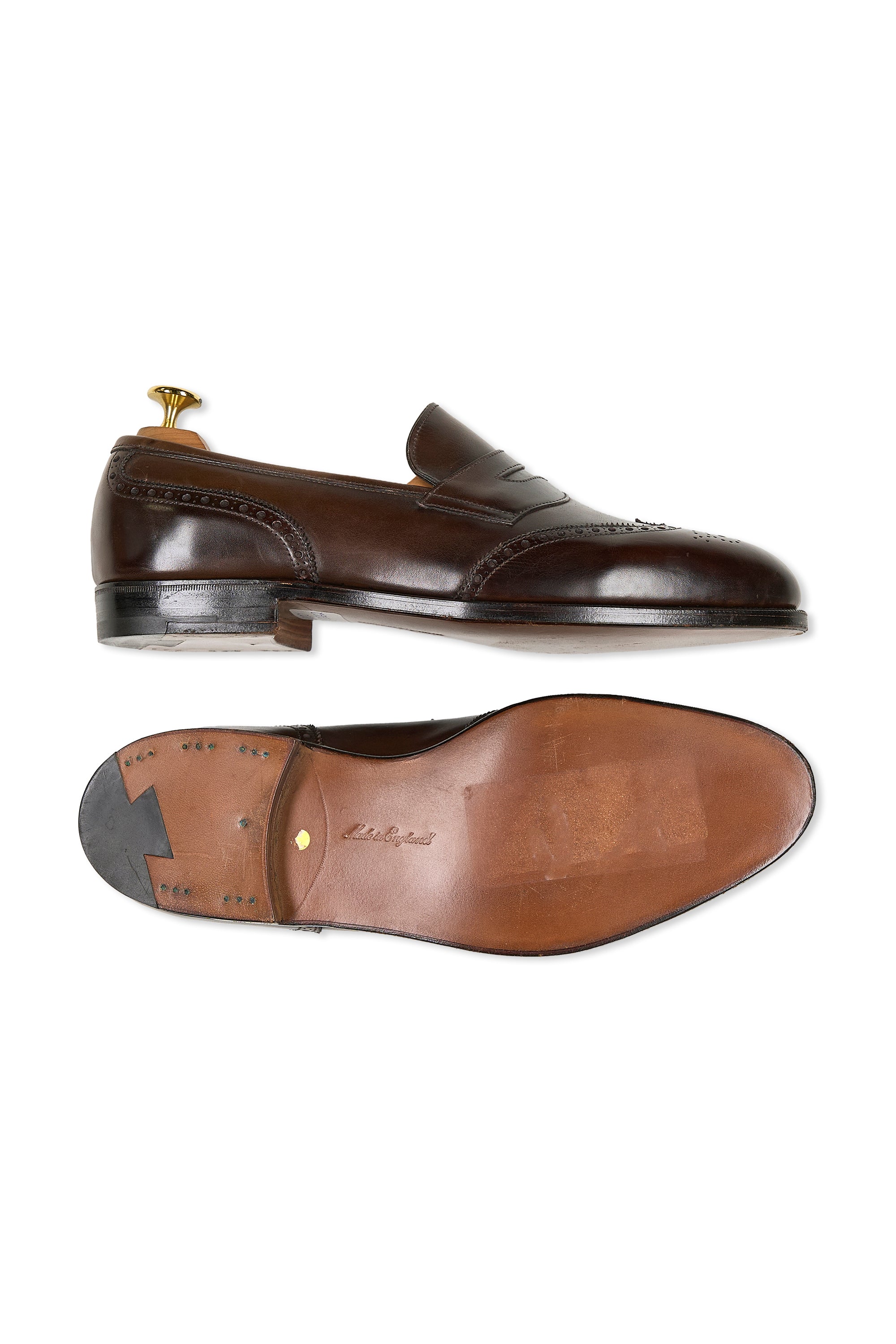 Edward Green Dark Brown Calf Leather Brogue Style Penny Loafers