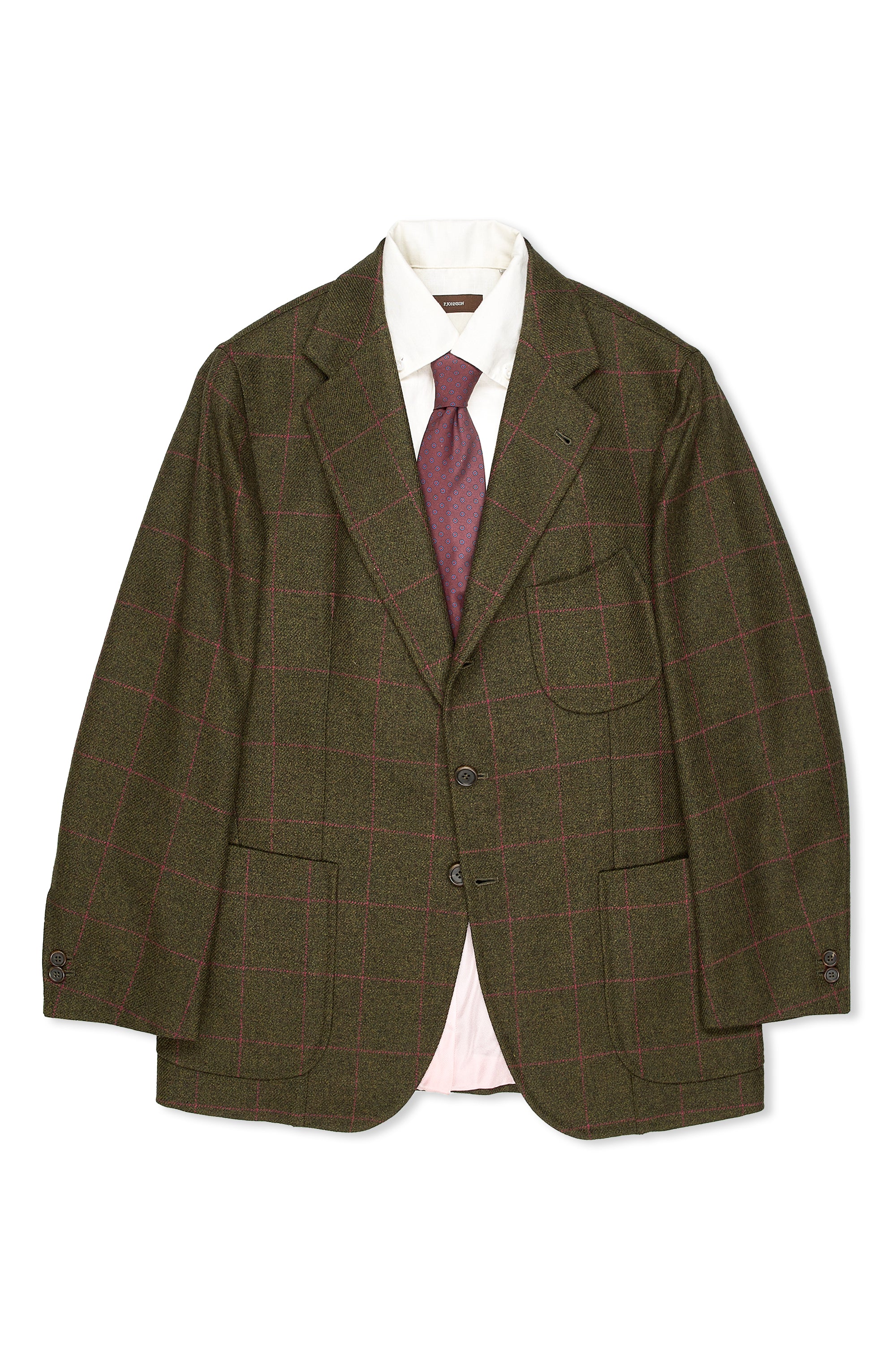 Orazio Luciano Green with Pink Windowpane Wool Sport Coat