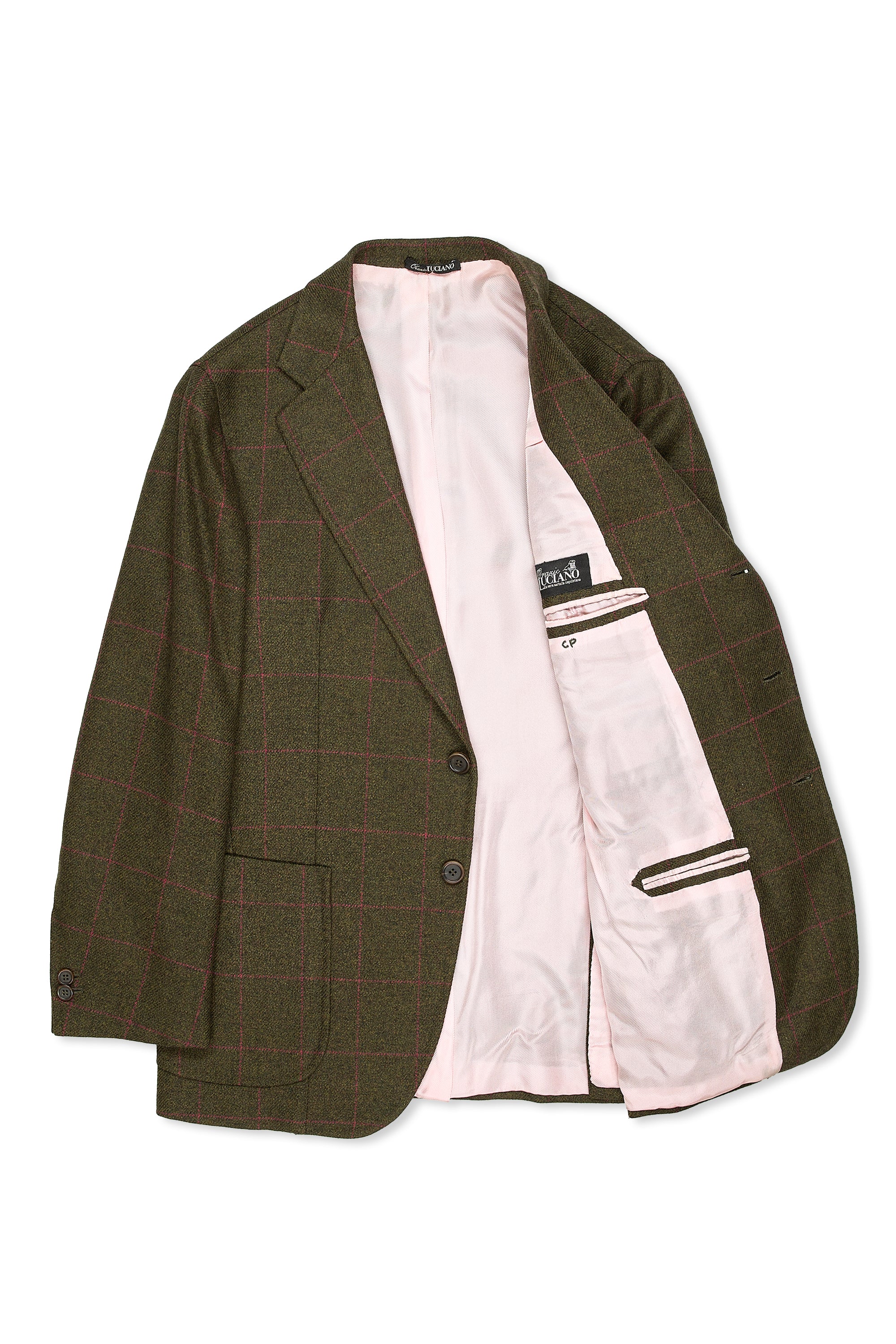 Orazio Luciano Green with Pink Windowpane Wool Sport Coat