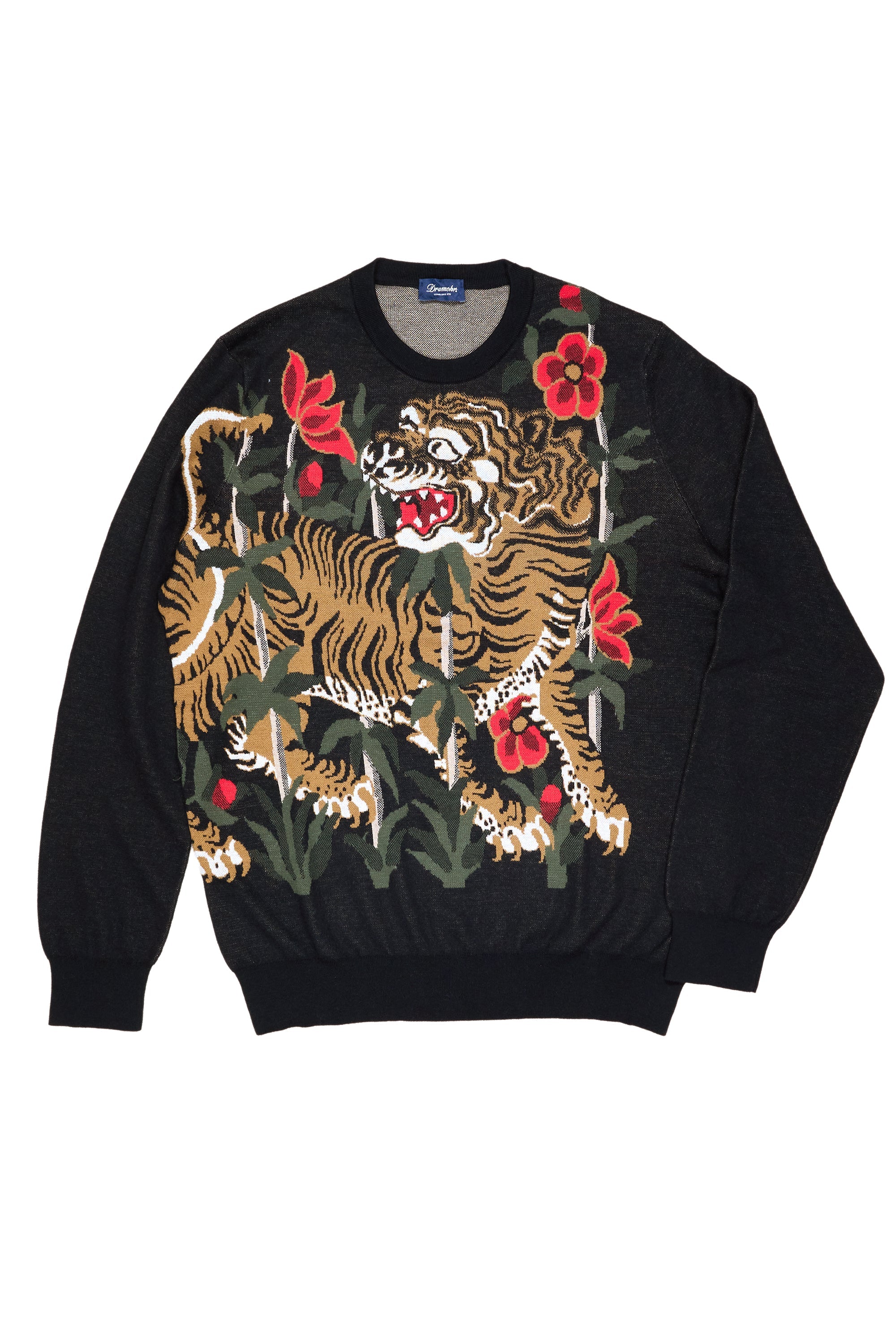 Drumohr Tiger Print Cotton/Cashmere Crewneck Sweater