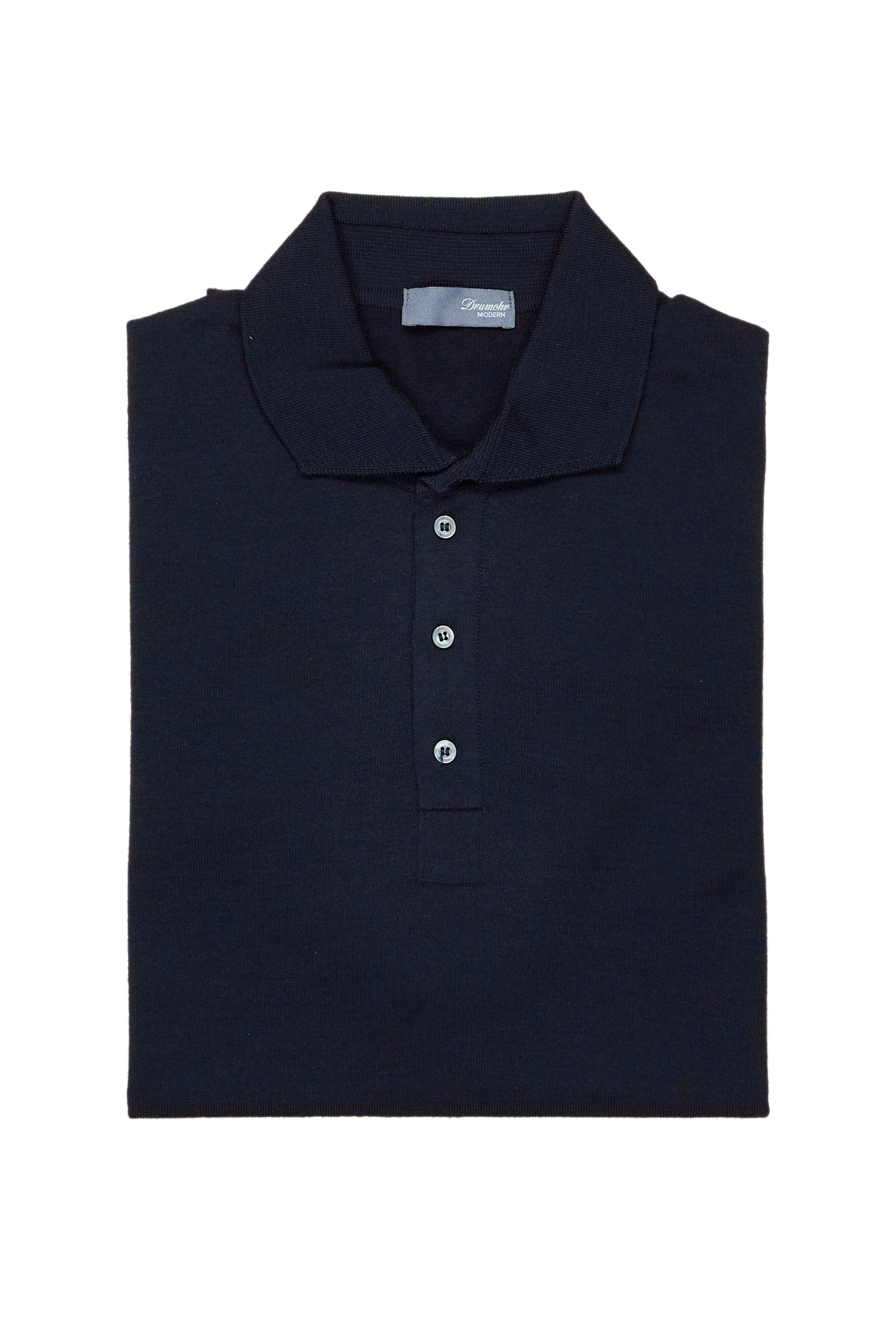 Drumohr Navy Extra Fine Merino Wool Knitted Polo