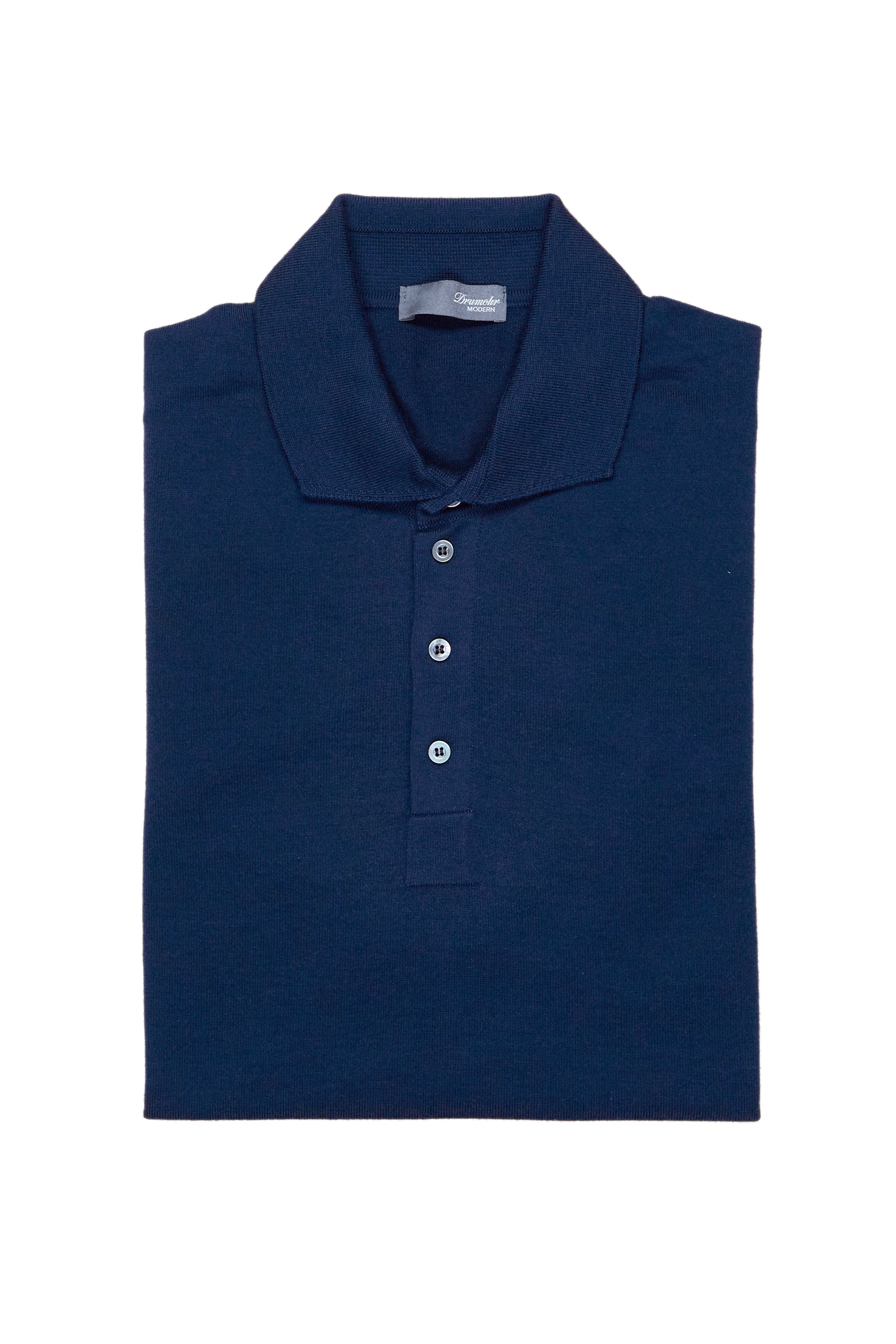 Drumohr Blue Extra Fine Merino Wool Knitted Polo