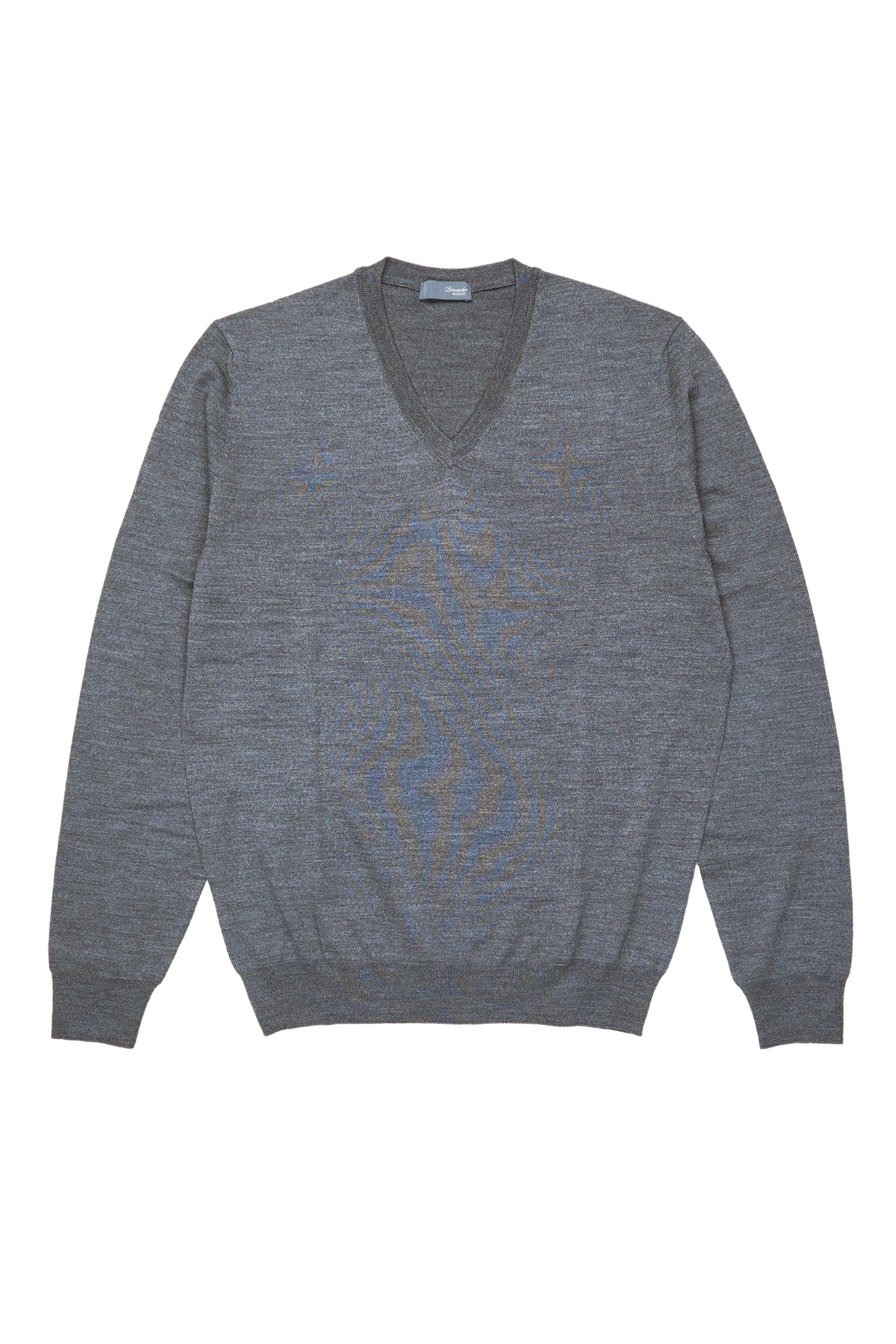 Drumohr Antracite Extra Fine Merino Wool V-neck Sweater