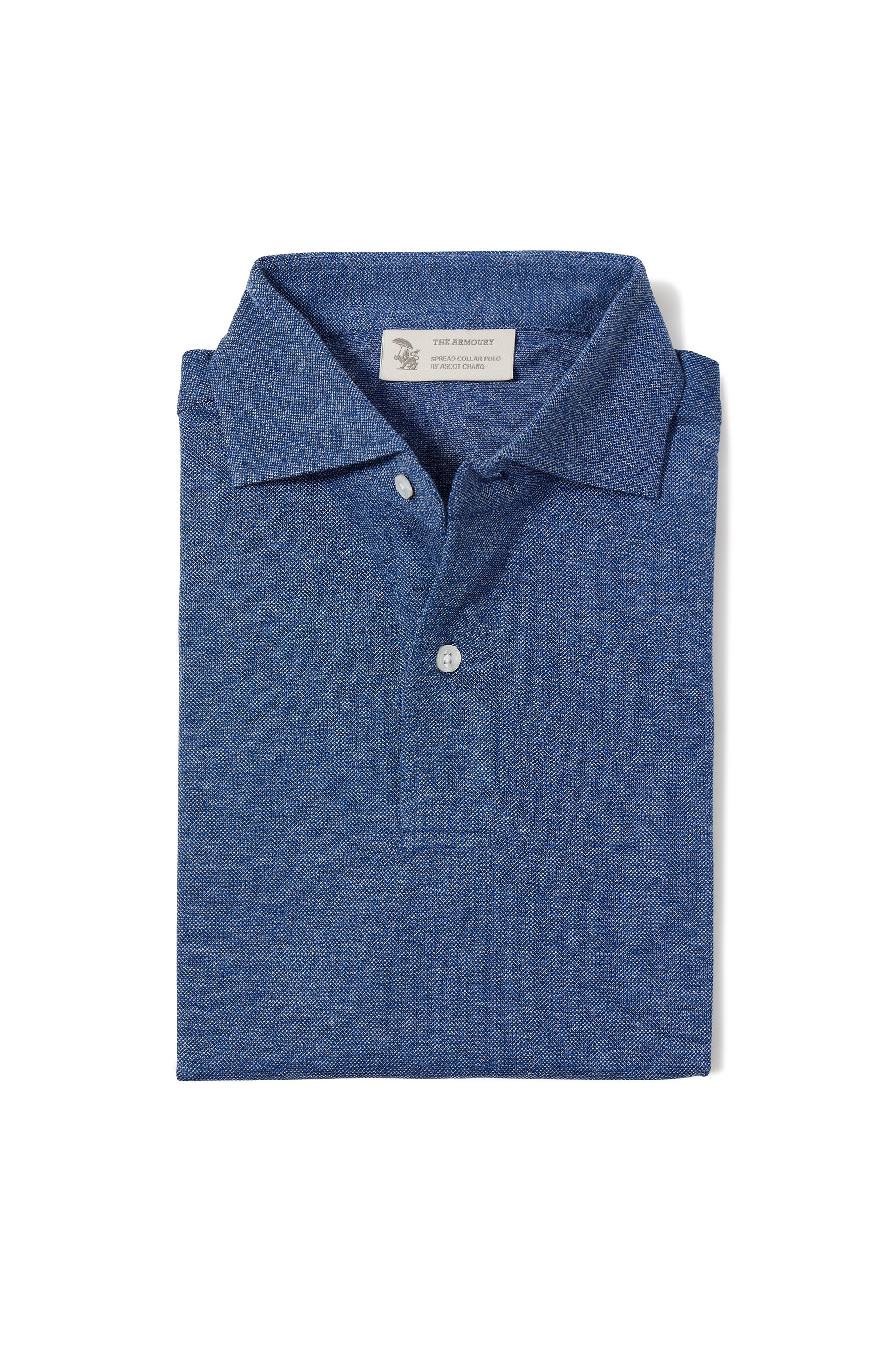 The Armoury Denim Blue Cotton Short Sleeve Spread Collar Polo