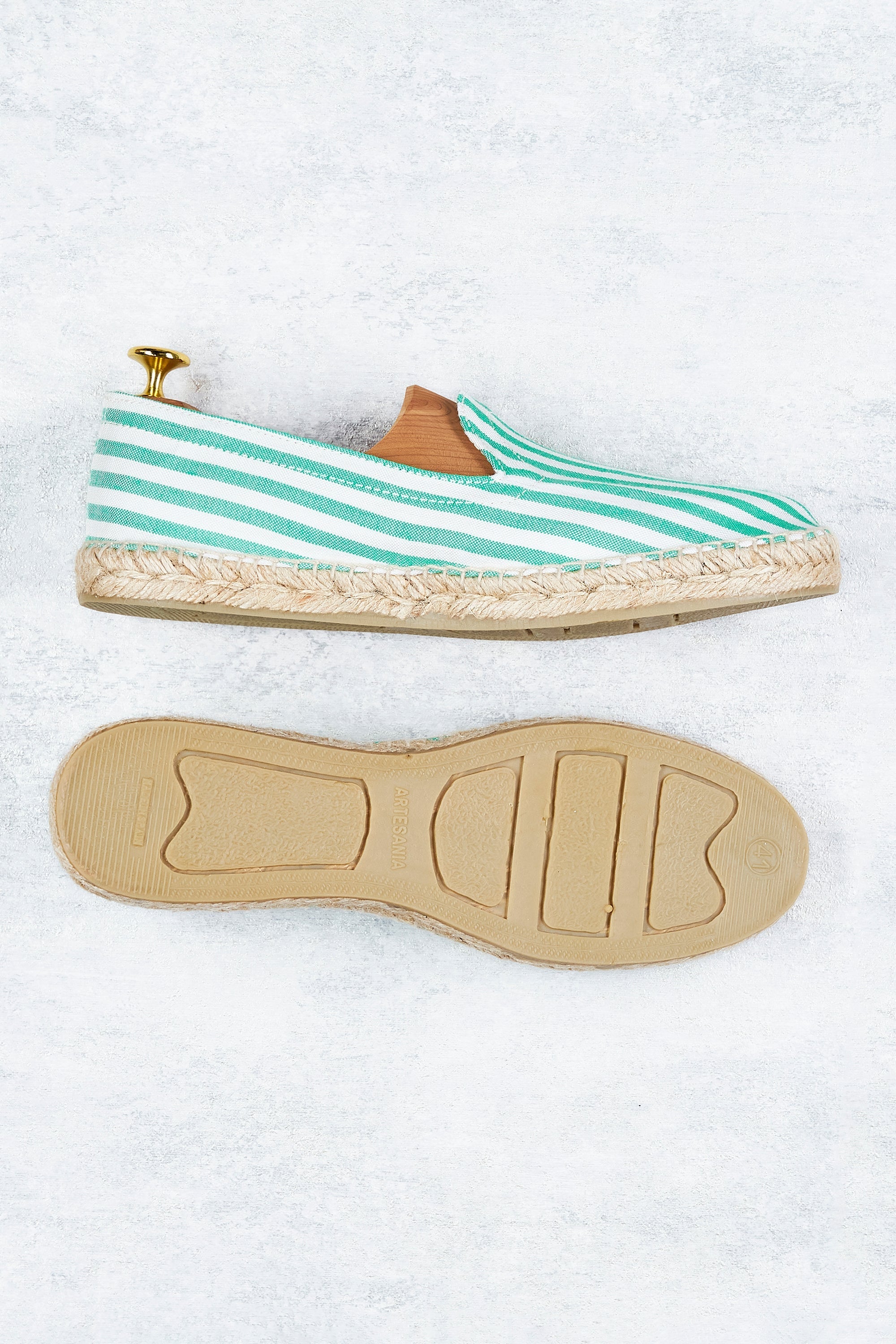 Drake's Green and White Stripe Canvas Espadrilles