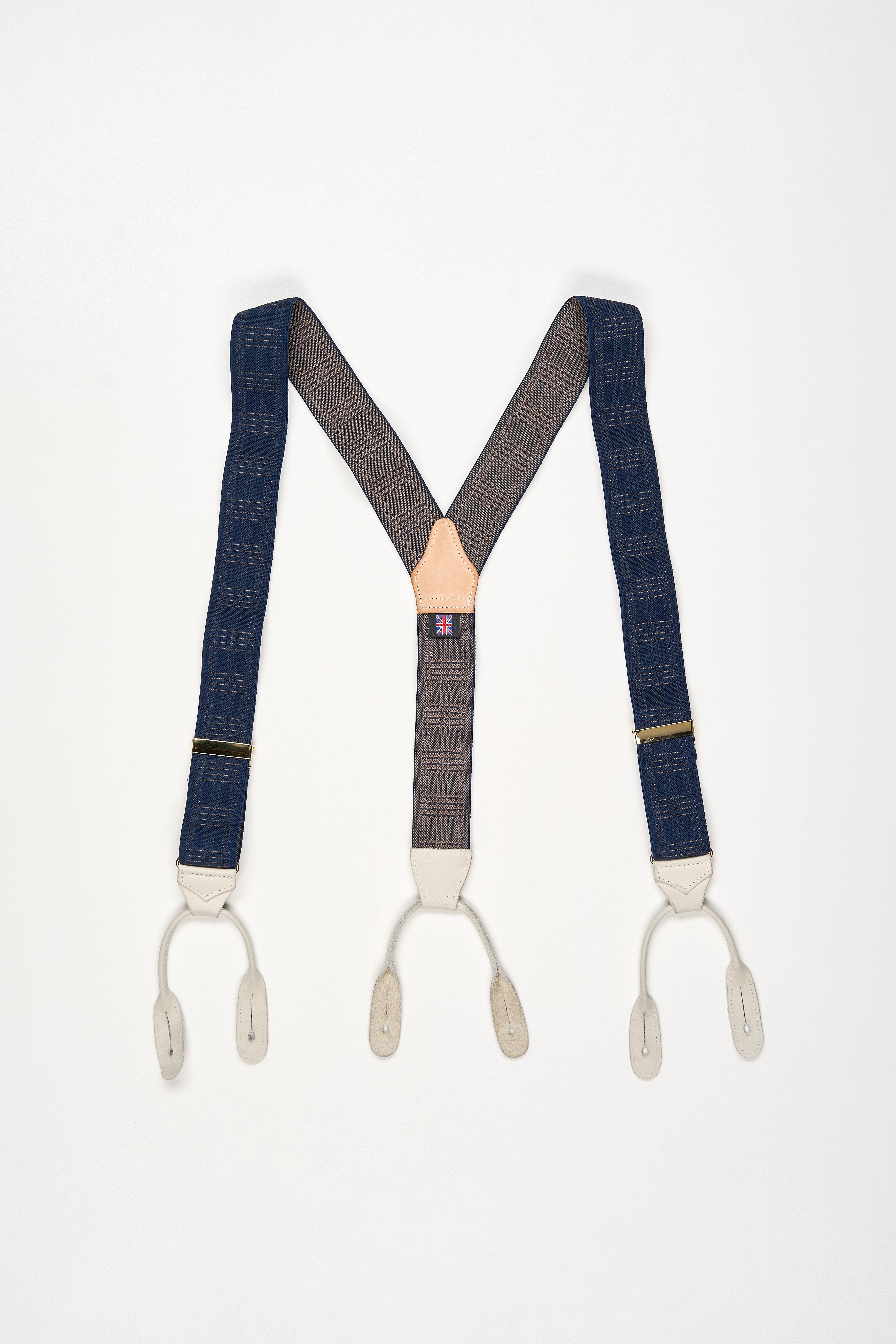 Albert Thurston Navy With Cream Leather Braces