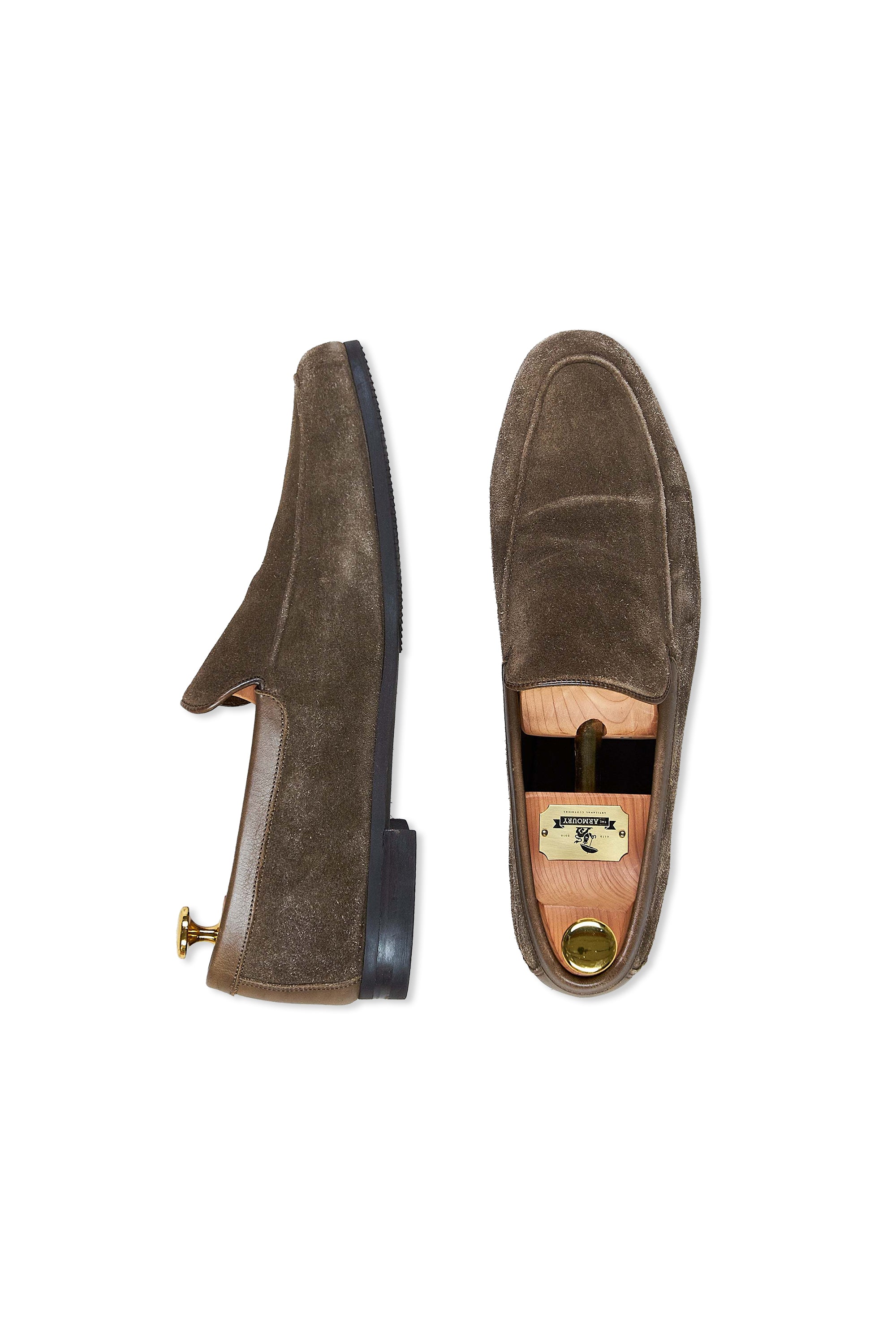John Lobb Brown Olive Suede Soft Unlined Loafers