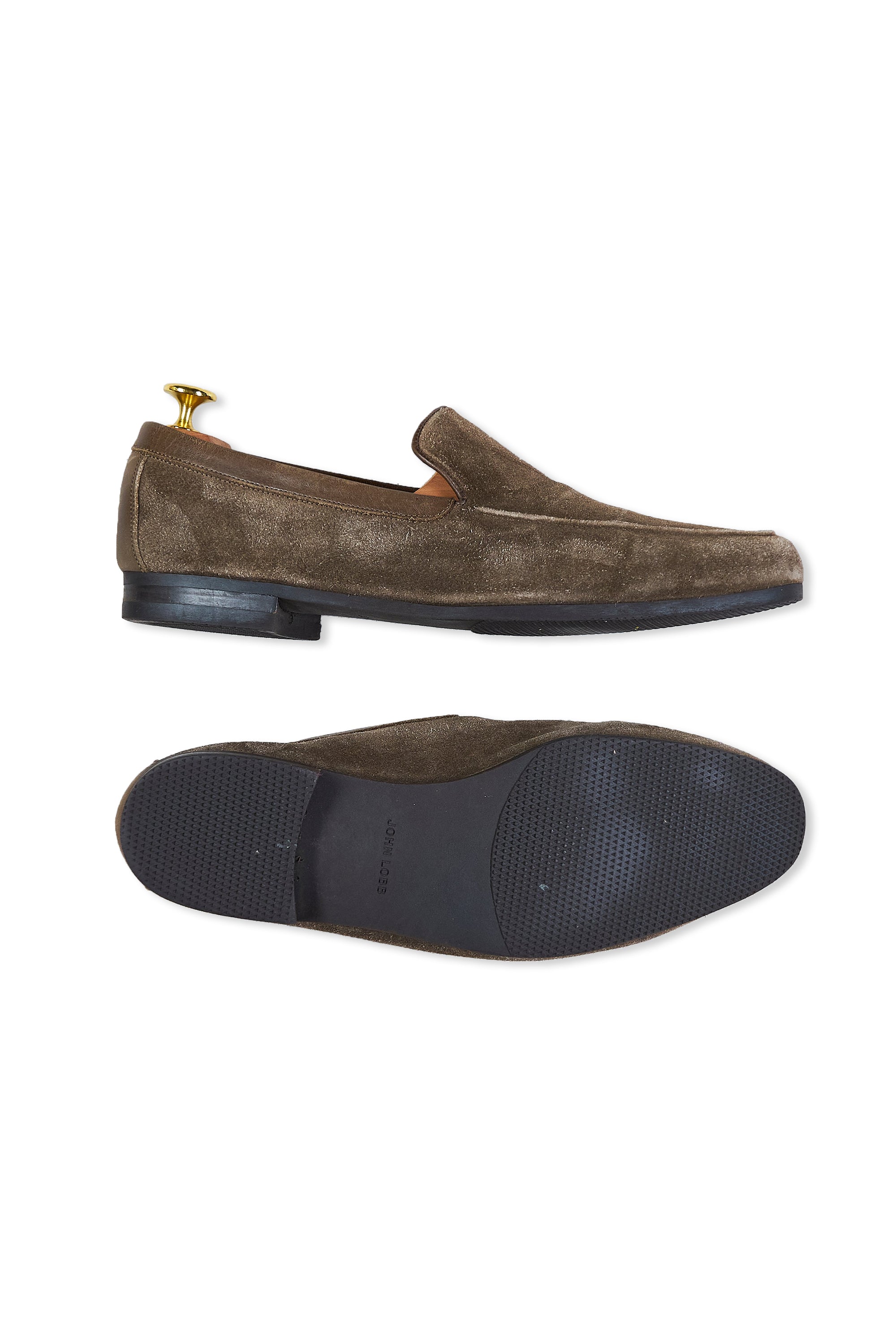 John Lobb Brown Olive Suede Soft Unlined Loafers