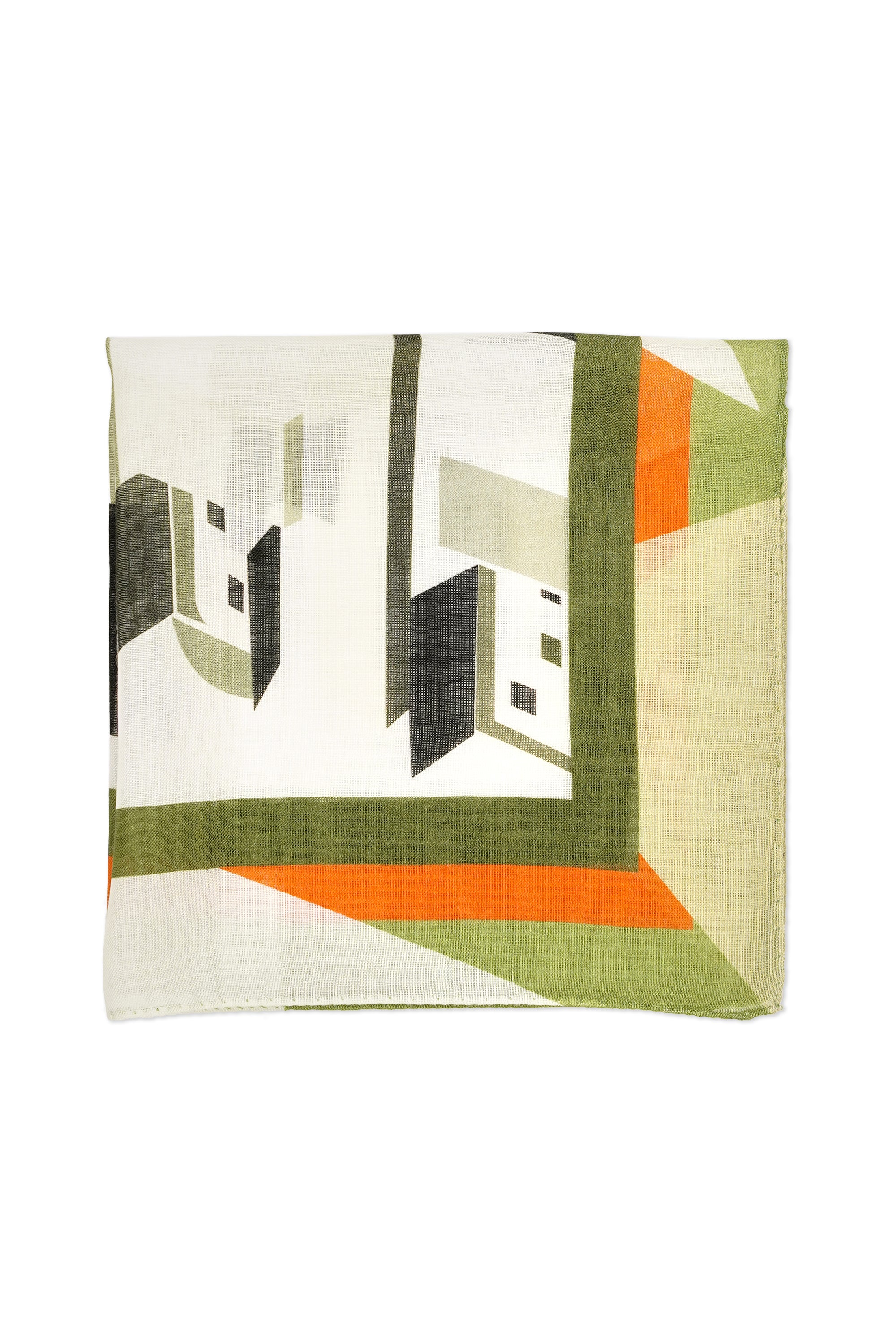 Christian Kimber Green/Orange/Black Hanoi Design Pocket Square