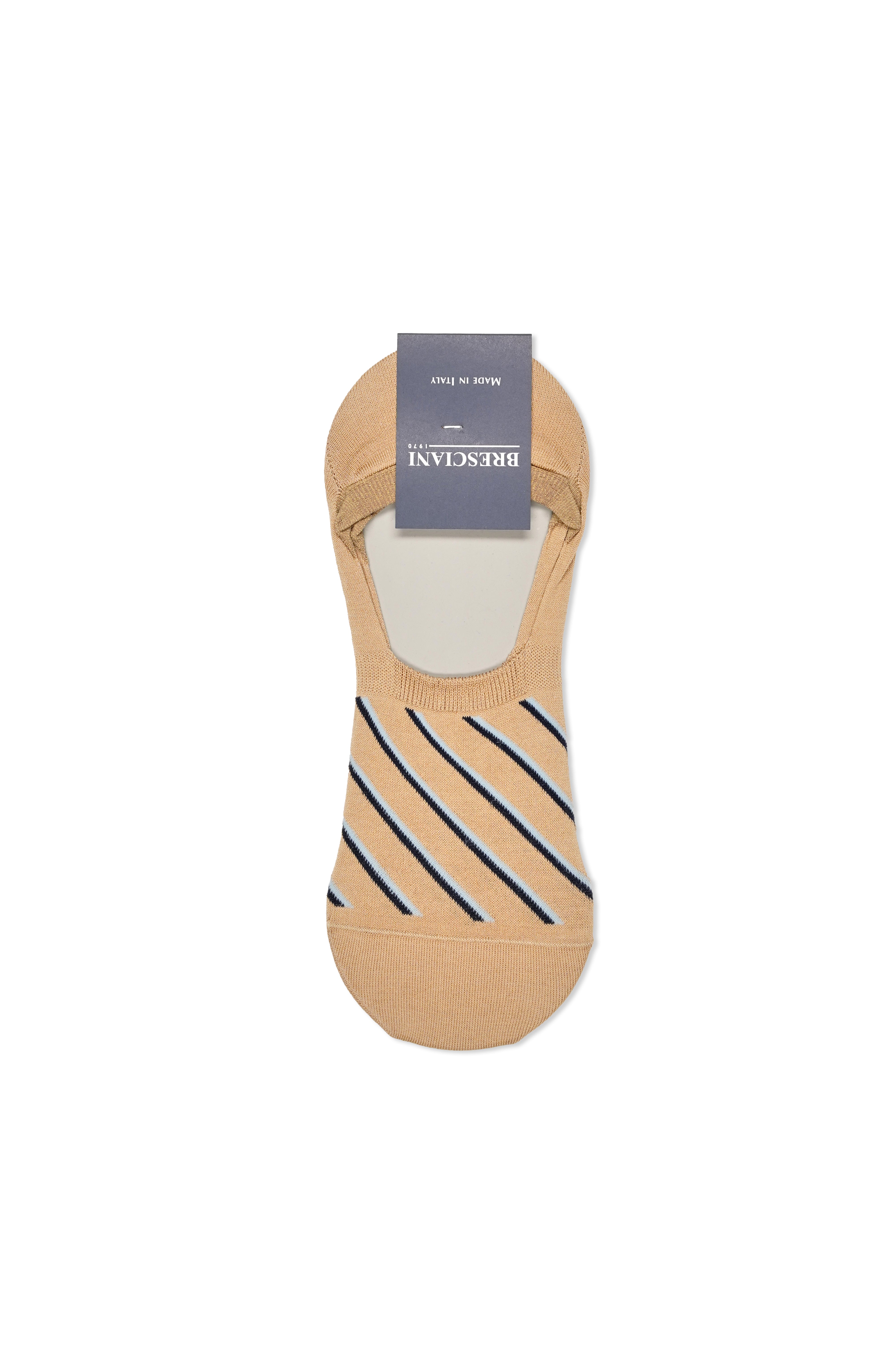 Bresciani MHE34RI1399XX Socks in Striped Block Cotton Ankle Length - 004-Avana-Copiativo-Azzurro