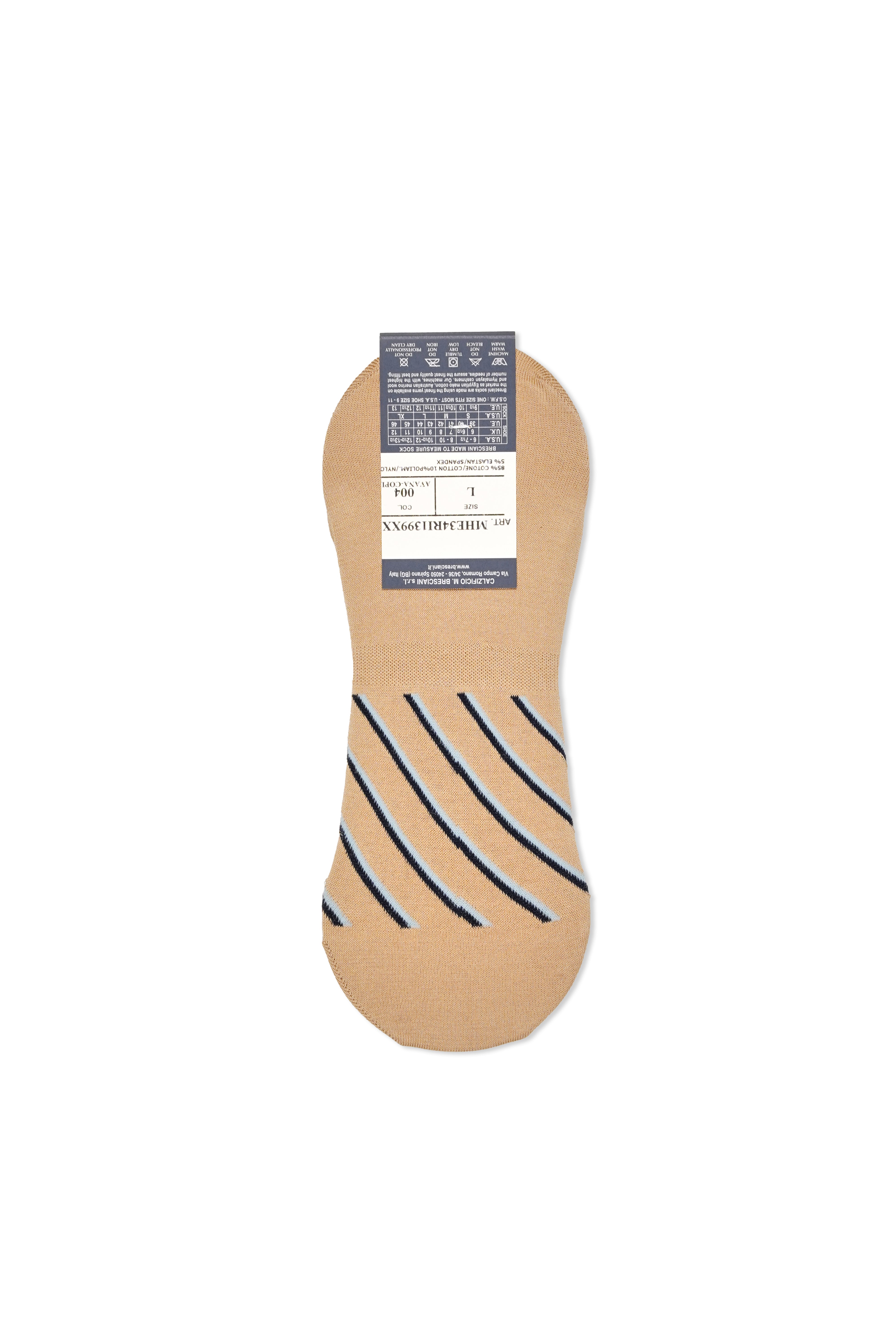 Bresciani MHE34RI1399XX Socks in Striped Block Cotton Ankle Length - 004-Avana-Copiativo-Azzurro