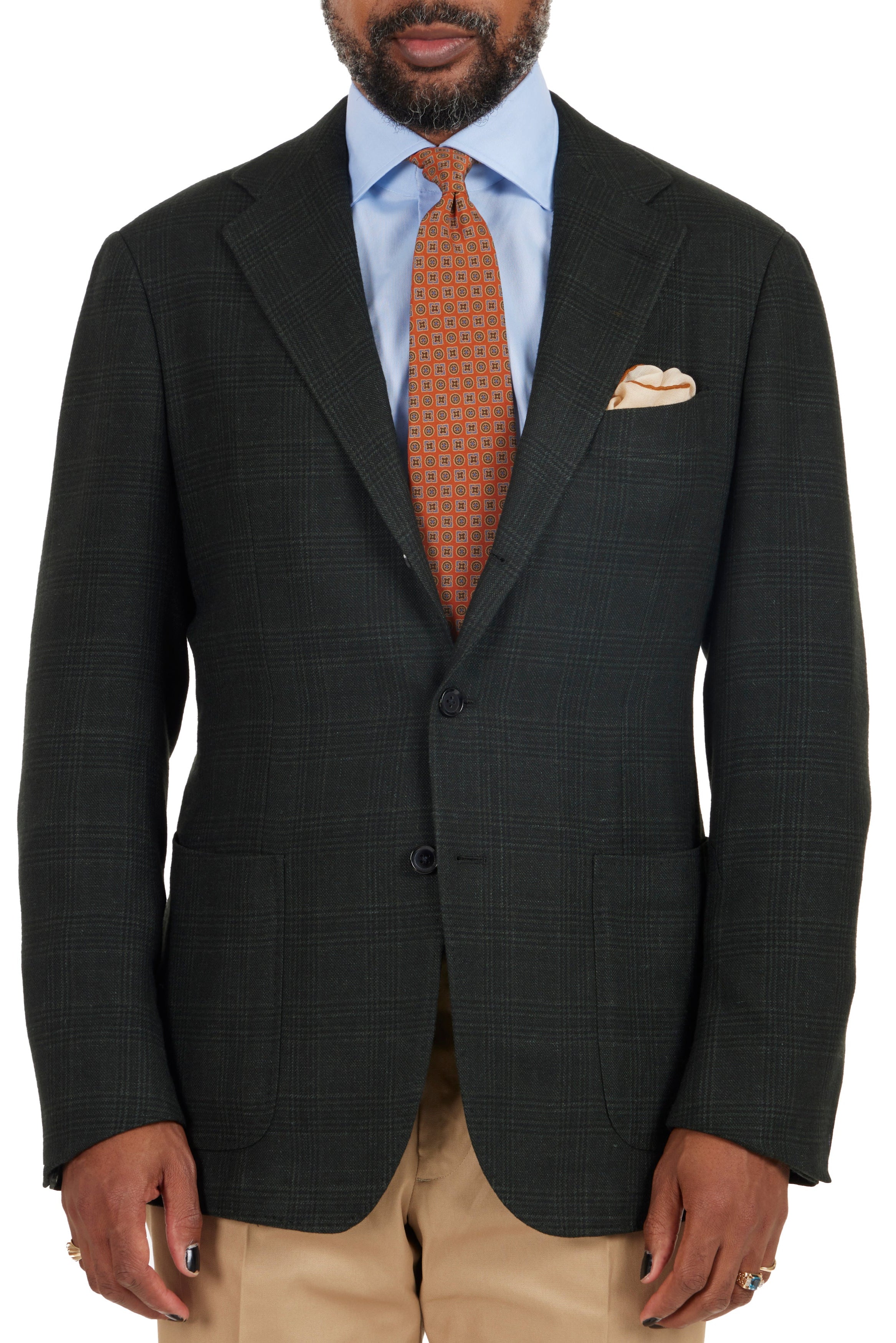 The Armoury Model 3 Green RE053F21E Prince Of Wales Check Wool-Silk-Cashmere-Linen Sport Coat