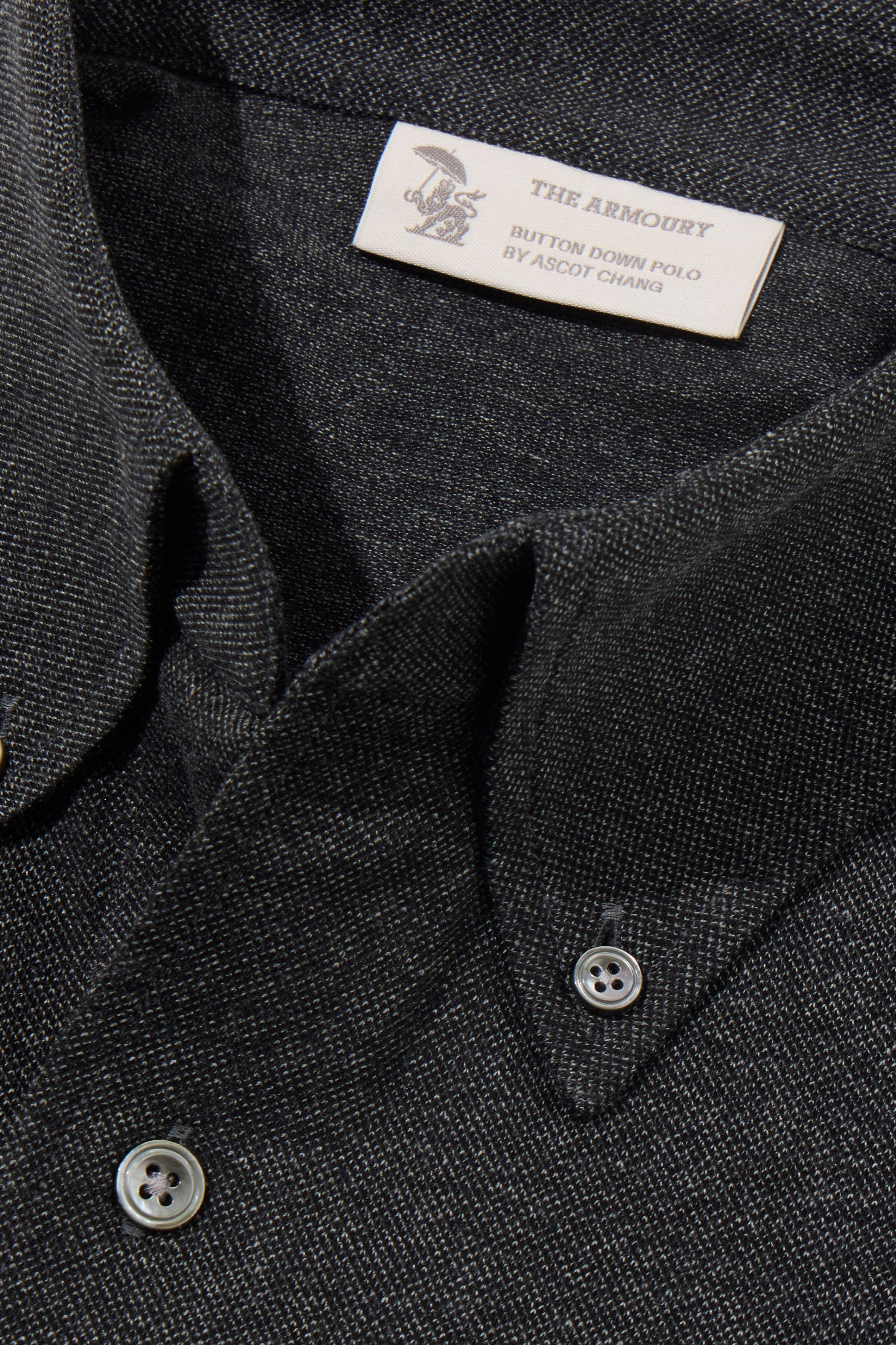 The Armoury Charcoal Melange Cotton Long Sleeve Button Down Polo