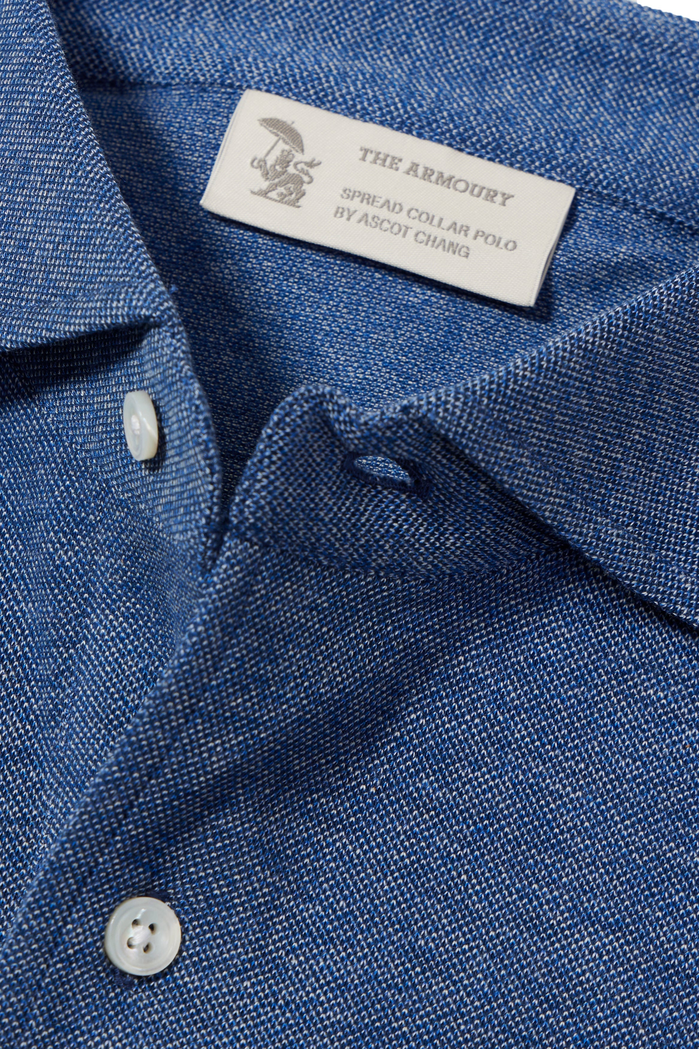 The Armoury Denim Blue Cotton Short Sleeve Spread Collar Polo