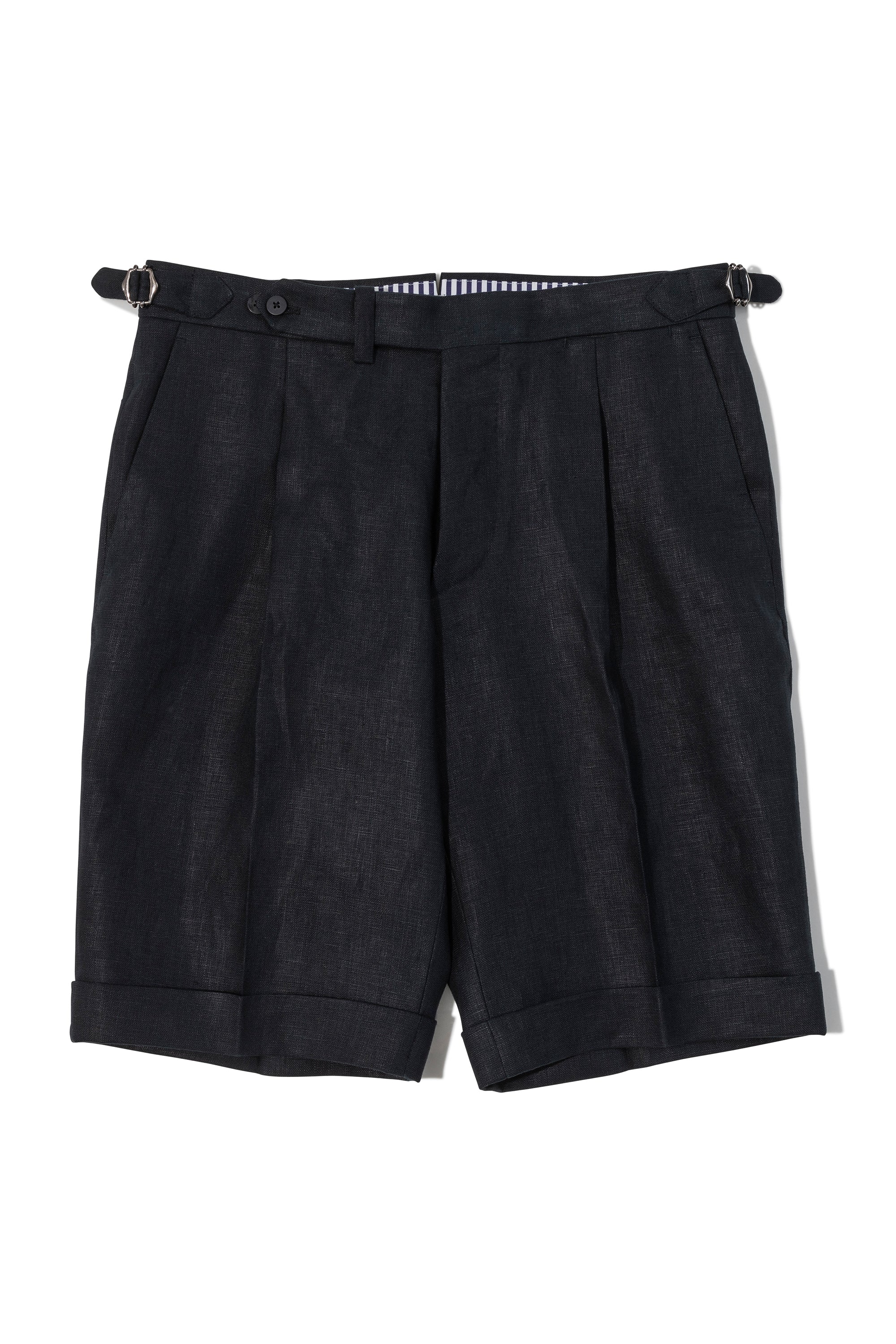 Pommella Navy Linen Bermuda Shorts