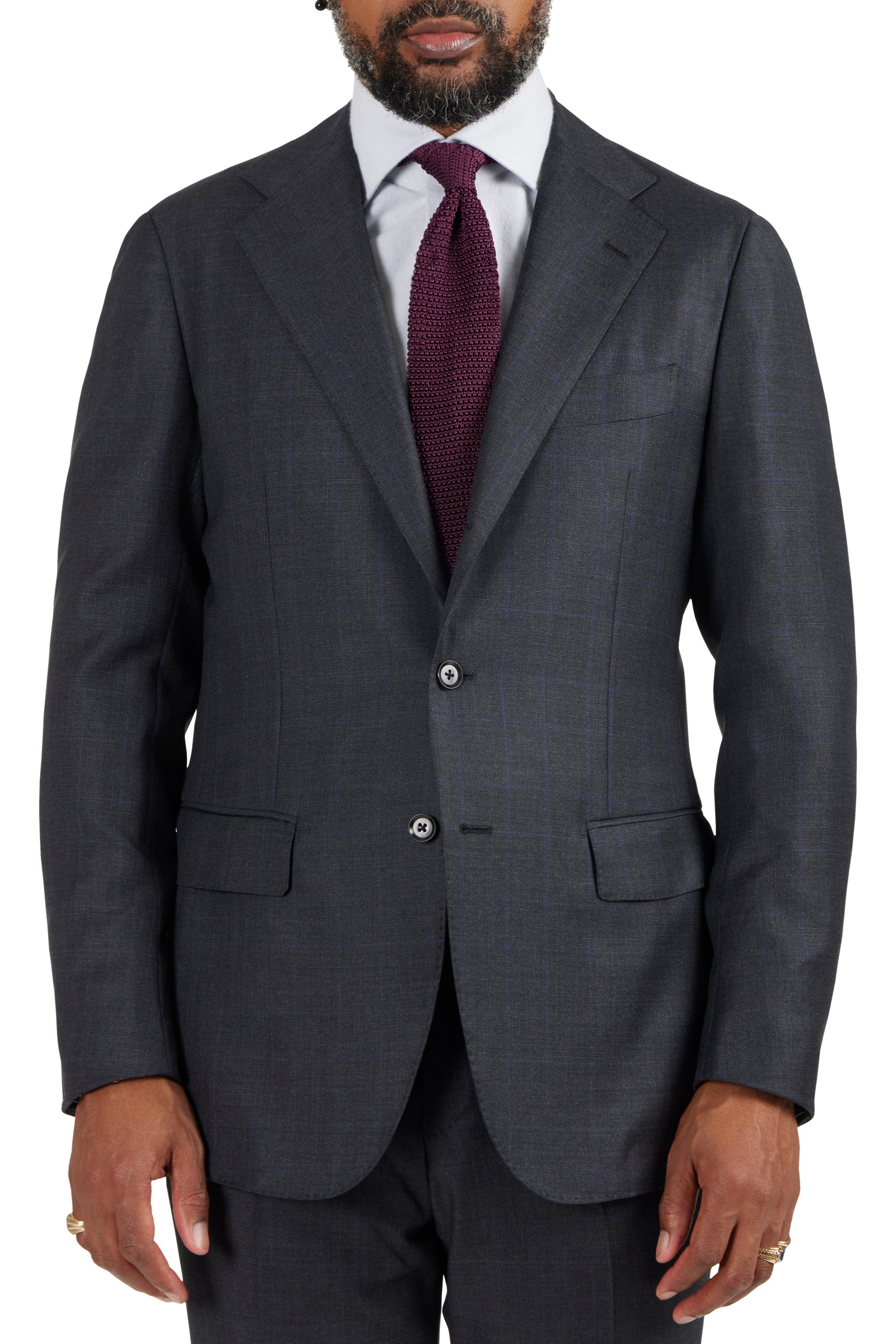 The Armoury Model 3A Charcoal RE023F29B Prince Of Wales Purple Check Wool Suit