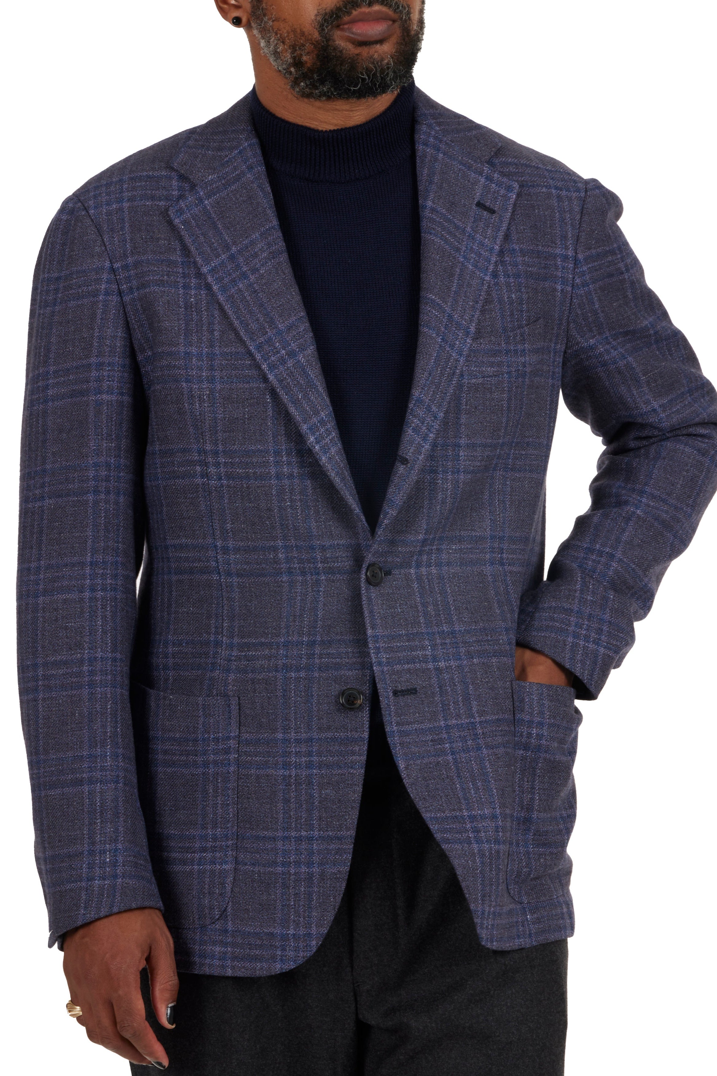 The Armoury Model 3 Purple RE053F22V Prince Of Wales Check Wool-Silk-Cashmere-Linen Sport Coat