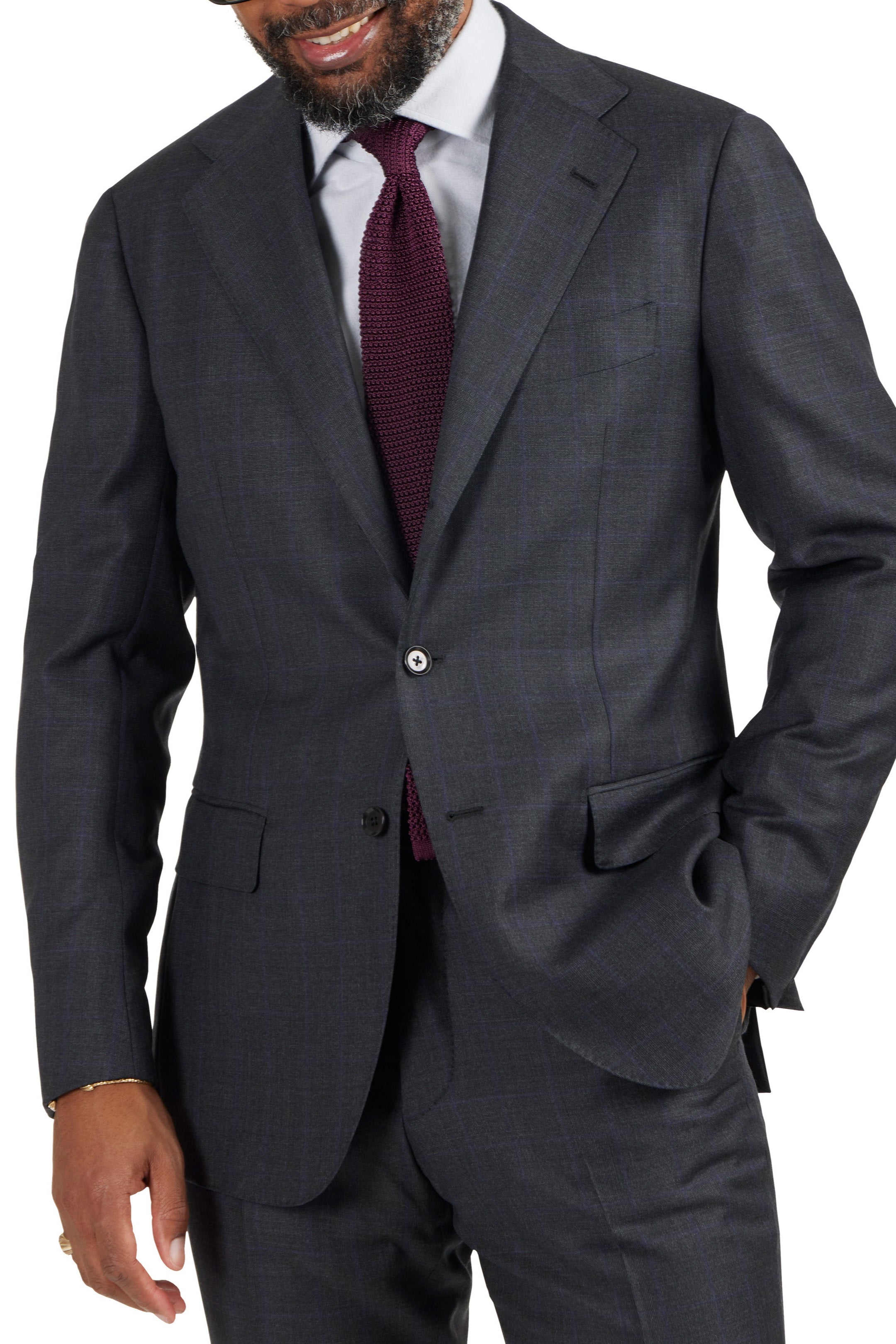 The Armoury Model 3A Charcoal RE023F29B Prince Of Wales Purple Check Wool Suit