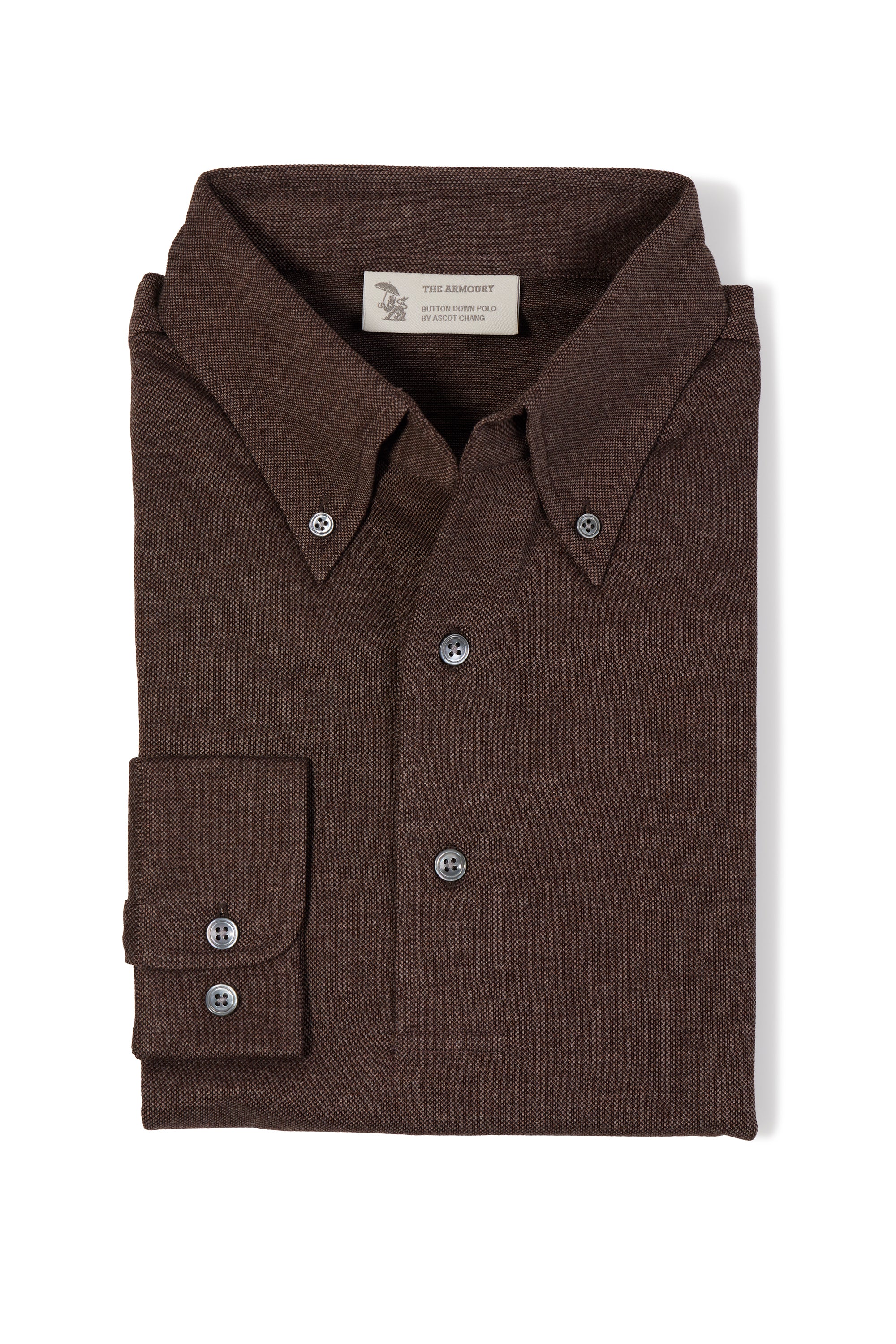 The Armoury Heather Brown Cotton Pique Long Sleeve Button Down Polo