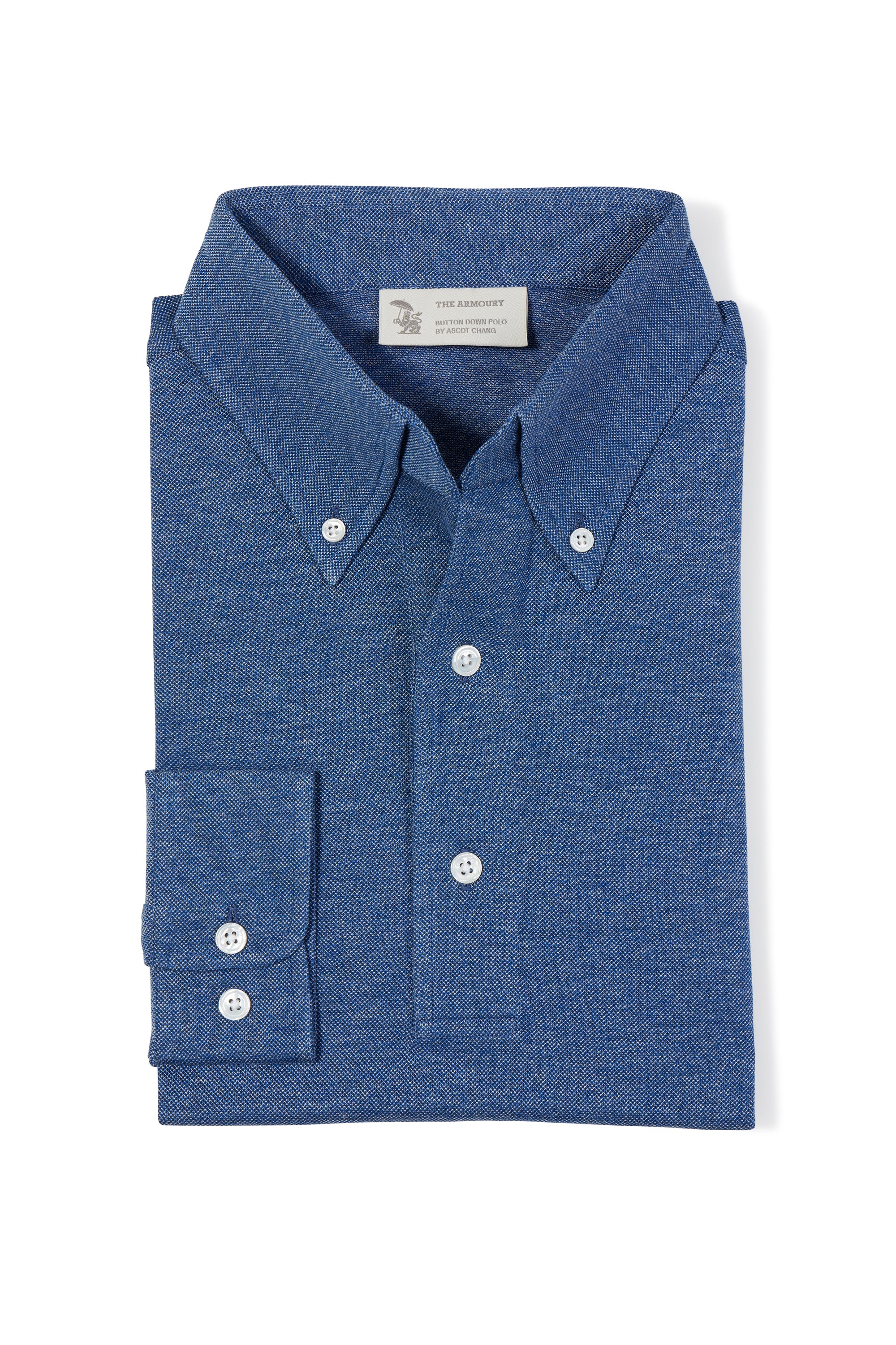 The Armoury Denim Blue Cotton Long Sleeve Button Down Polo