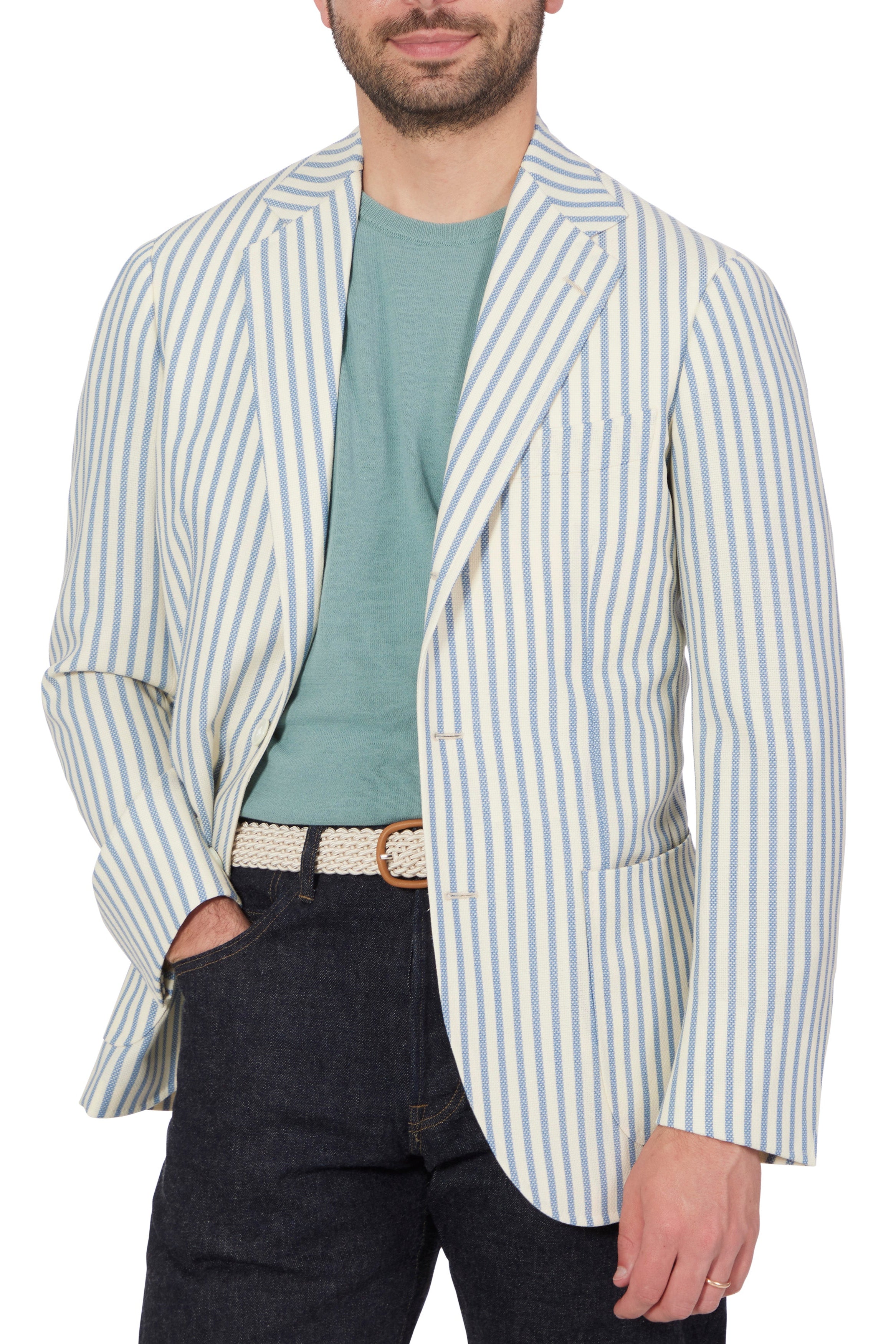 Ring Jacket Meister Model 300 Blue Cream Stripe Sport Coat