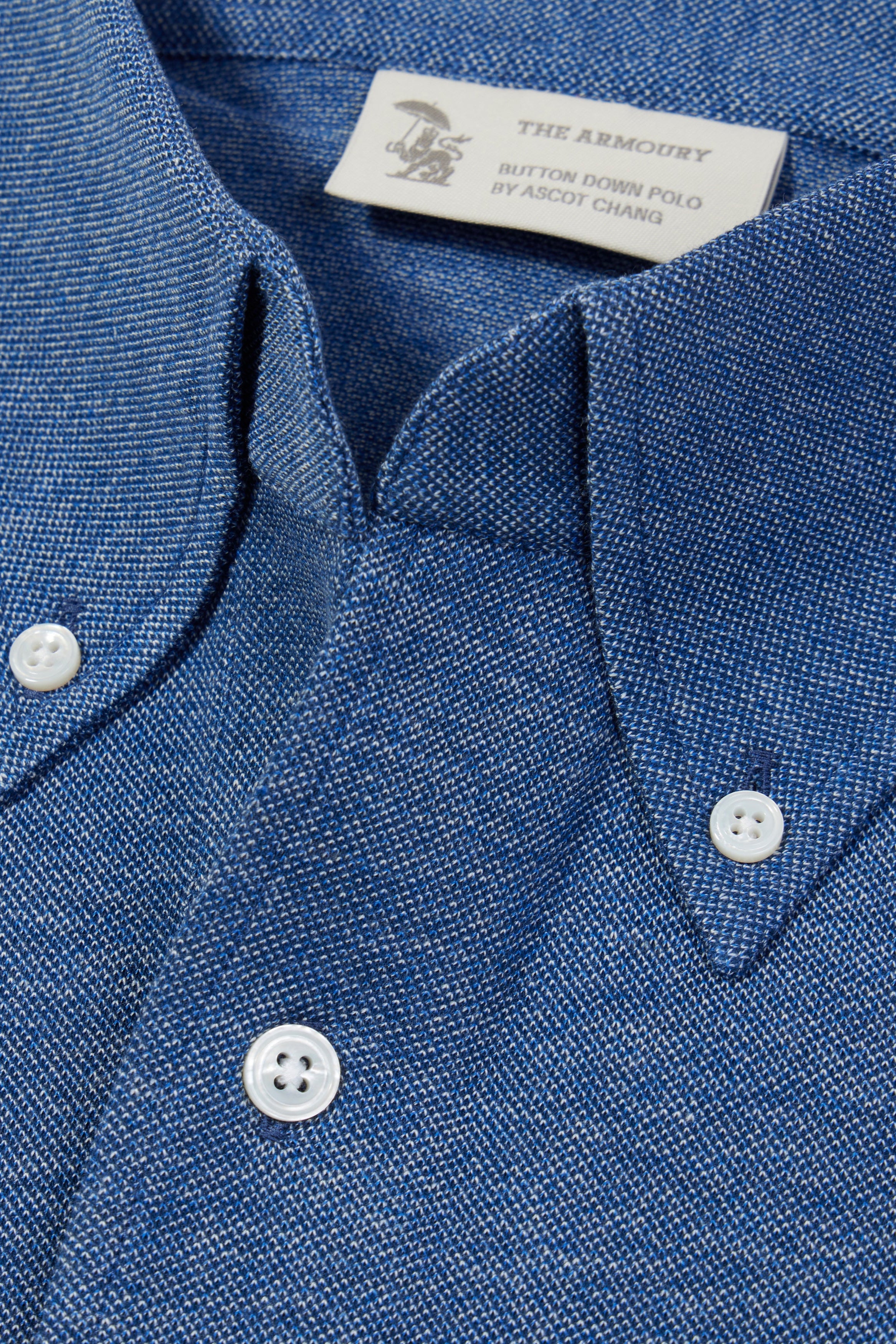 The Armoury Denim Blue Cotton Long Sleeve Button Down Polo