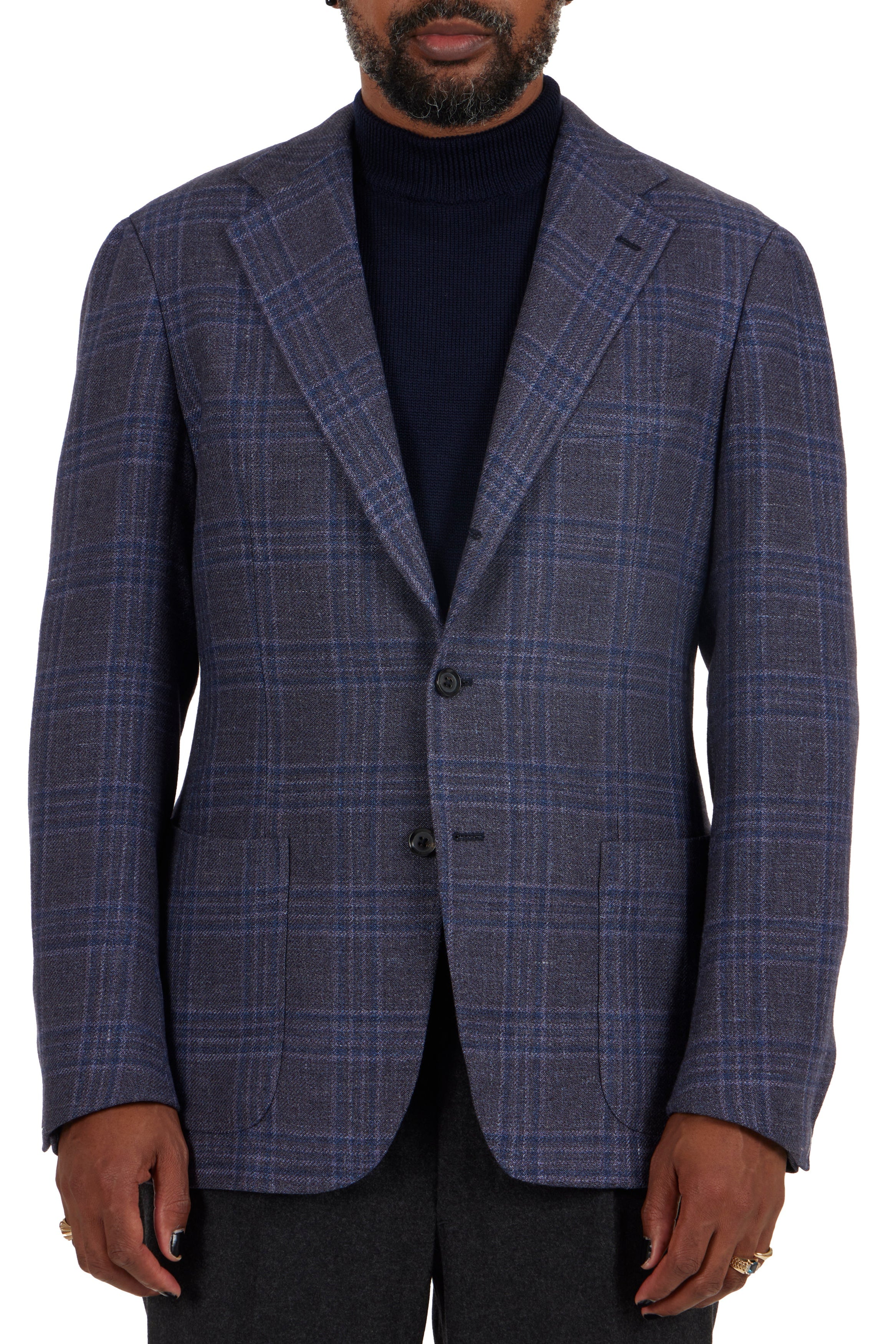 The Armoury Model 3 Purple RE053F22V Prince Of Wales Check Wool-Silk-Cashmere-Linen Sport Coat