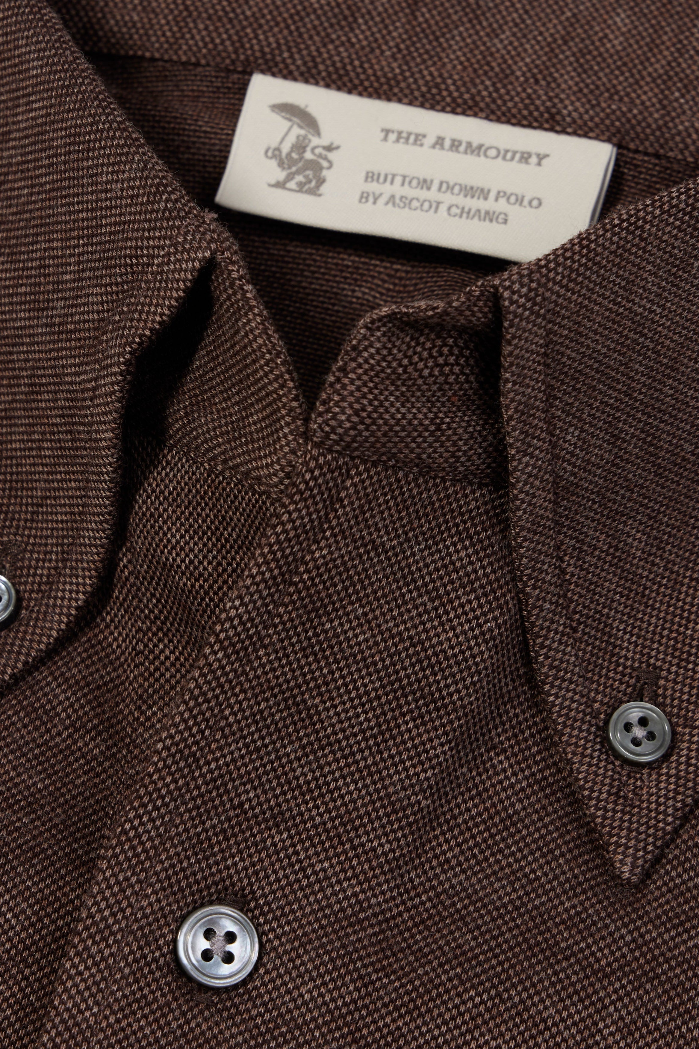 The Armoury Heather Brown Cotton Pique Long Sleeve Button Down Polo