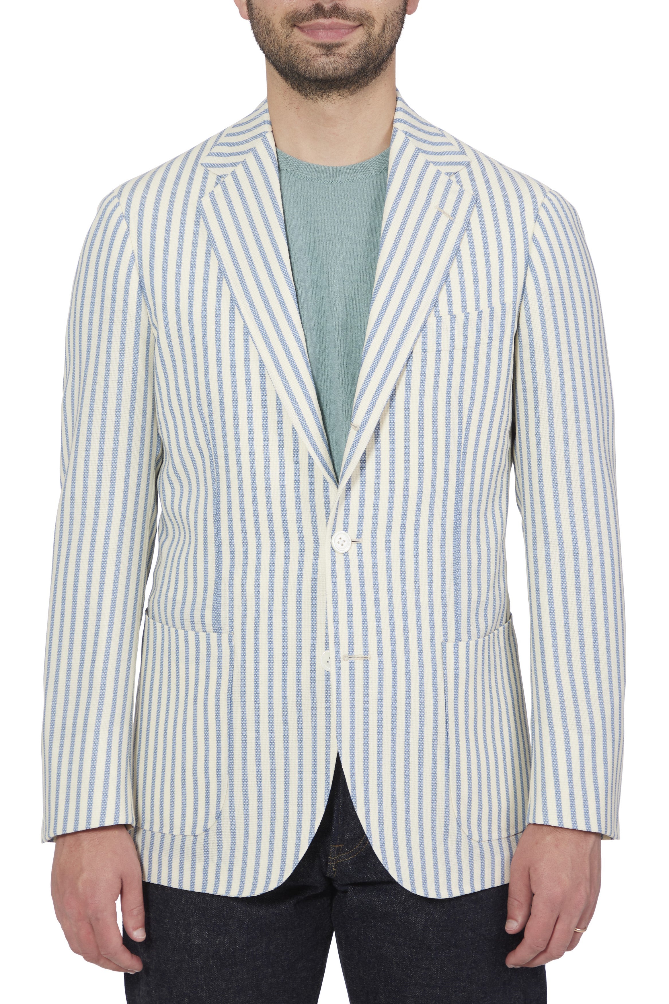 Ring Jacket Meister Model 300 Blue Cream Stripe Sport Coat