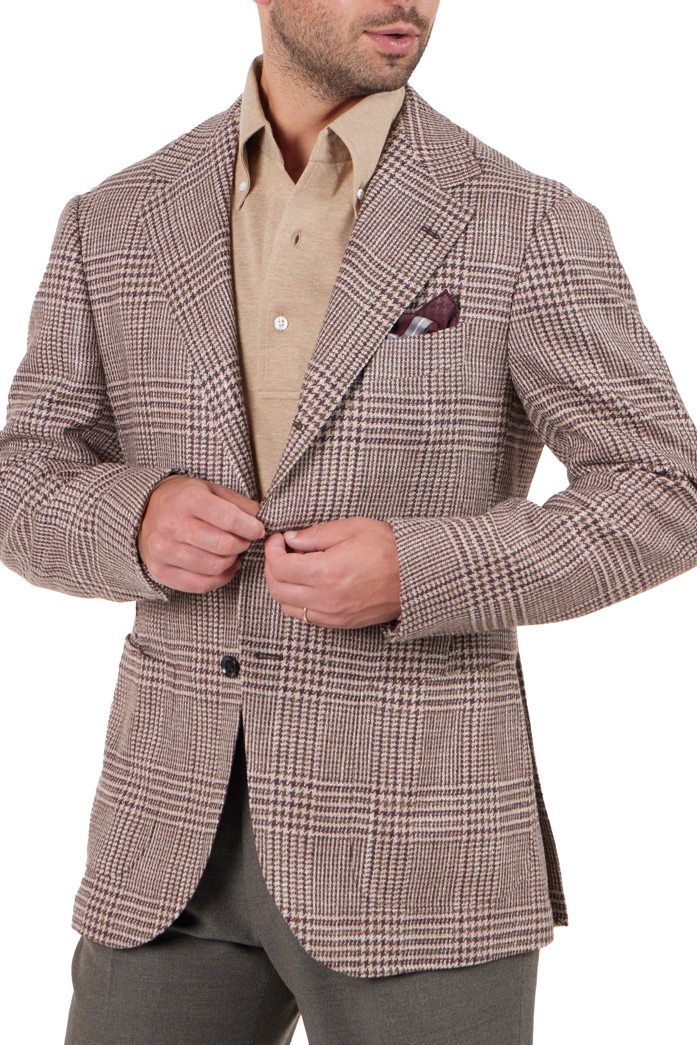 The Armoury Model 15 Brown Purple RE053F28G Wool-Silk Glencheck Sport Coat