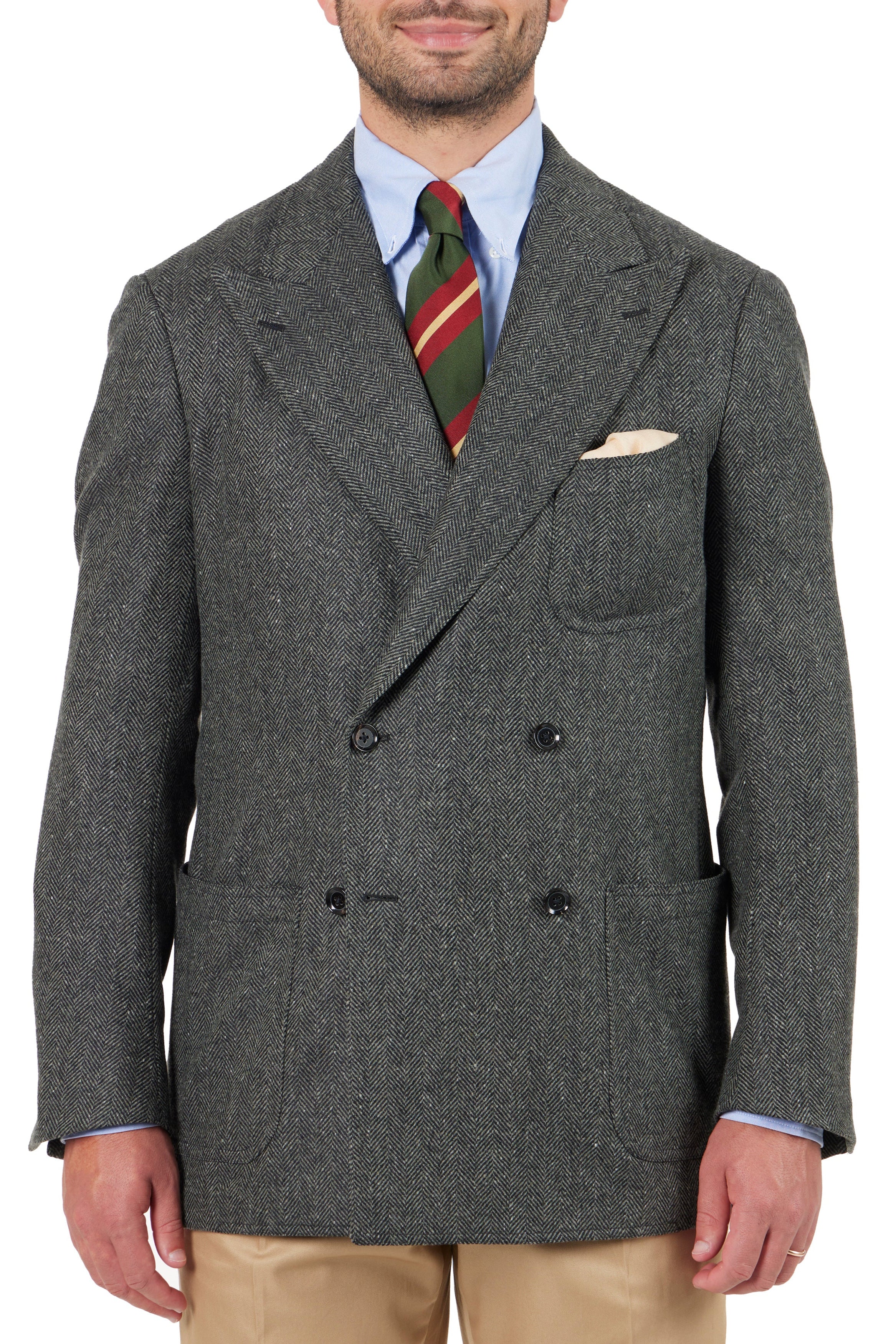The Armoury Model 16 Green RE053F27E Zegna Wool-Cashmere Herringbone DB Sport Coat