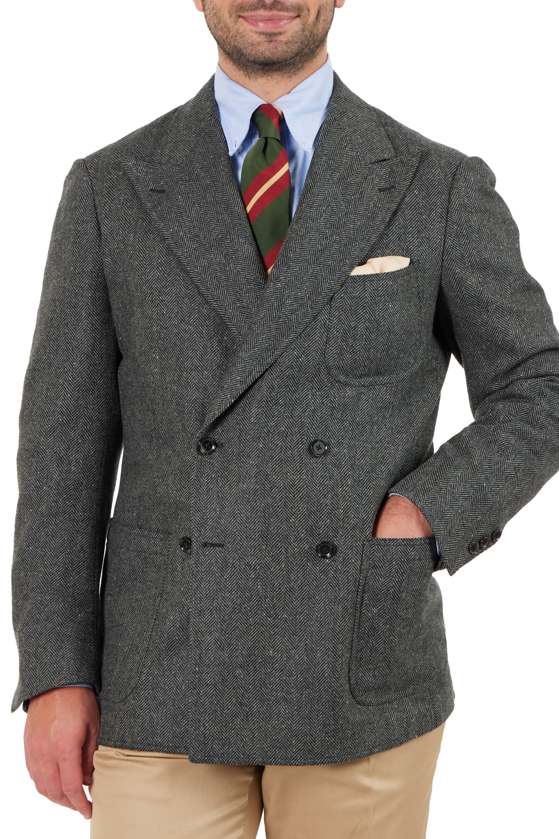 The Armoury Model 16 Green RE053F27E Zegna Wool-Cashmere Herringbone DB Sport Coat