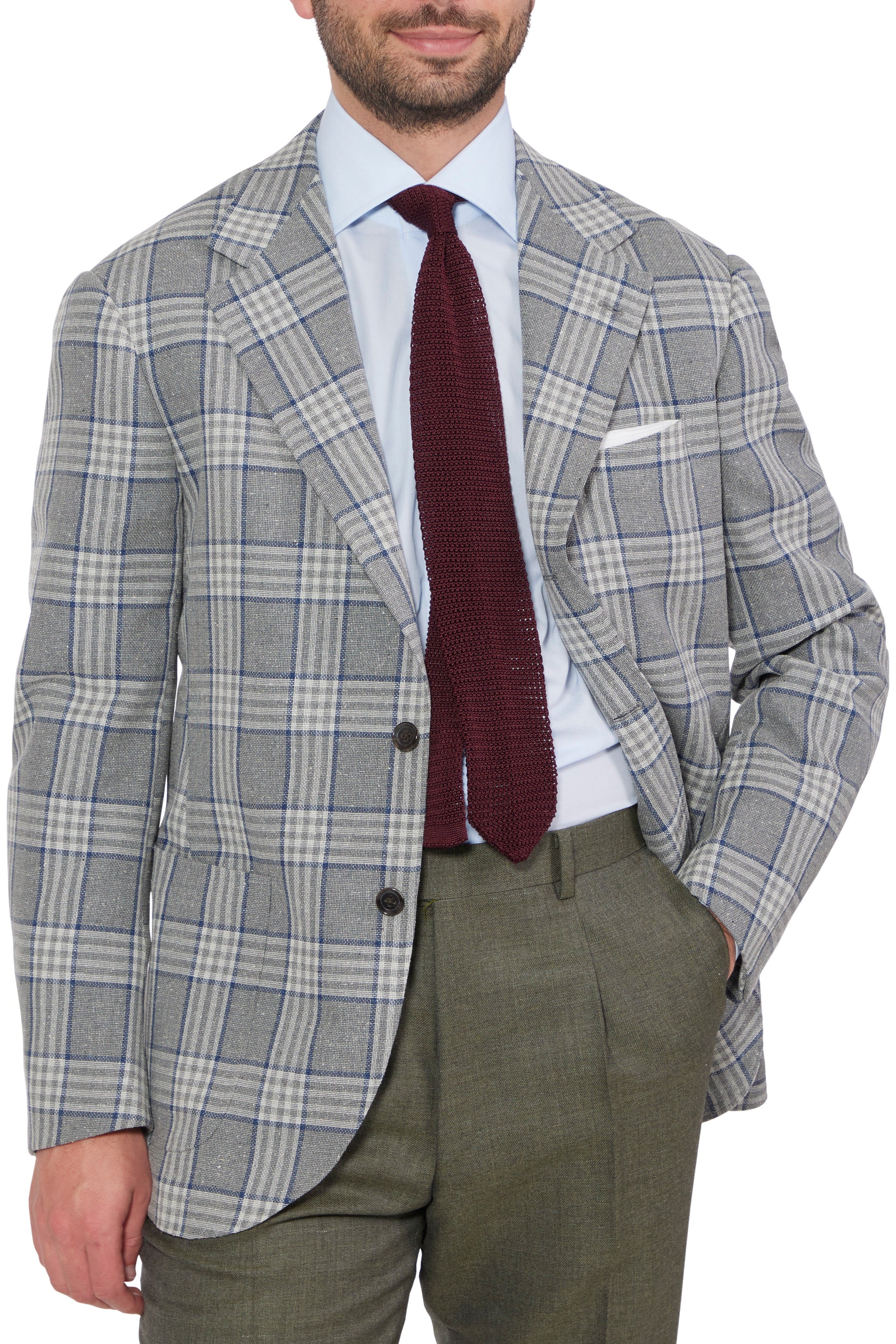 The Armoury Model 15 Grey Blue Wool Silk Check Sport Coat
