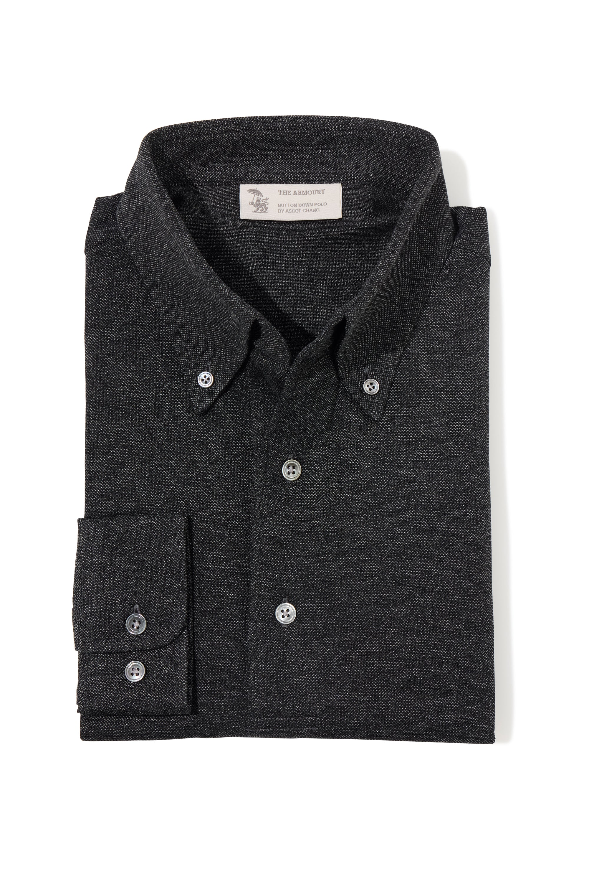 The Armoury Charcoal Melange Cotton Long Sleeve Button Down Polo