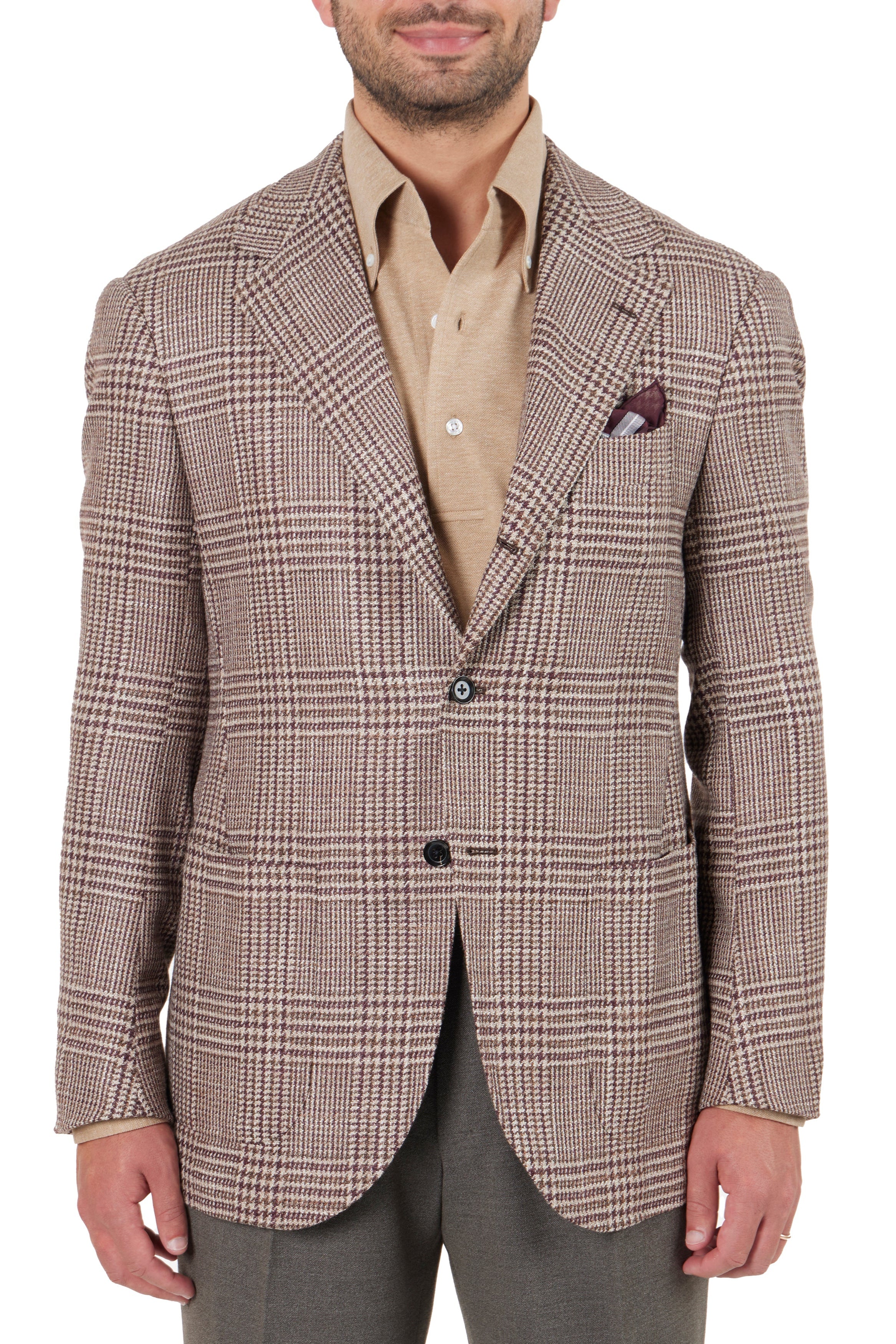 The Armoury Model 15 Brown Purple RE053F28G Wool-Silk Glencheck Sport Coat