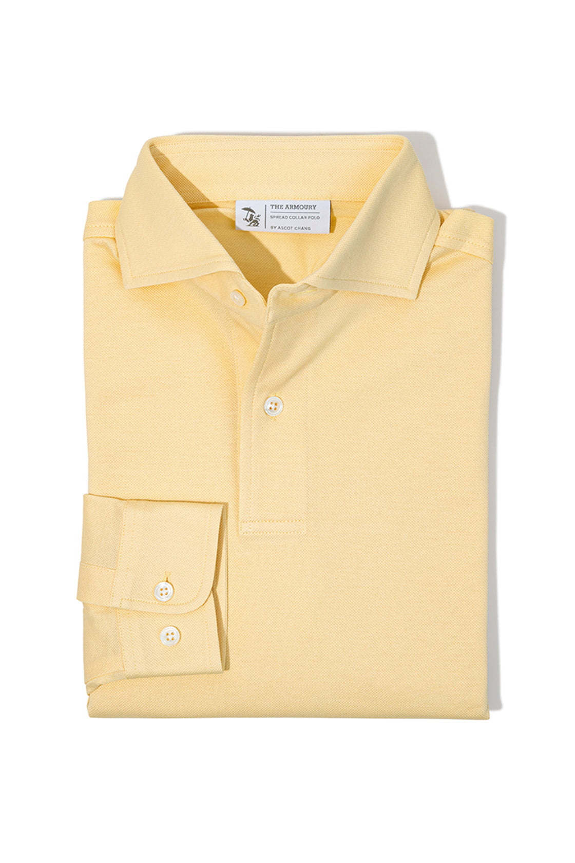 The Armoury Gold Cotton Long Sleeve Spread Collar Polo