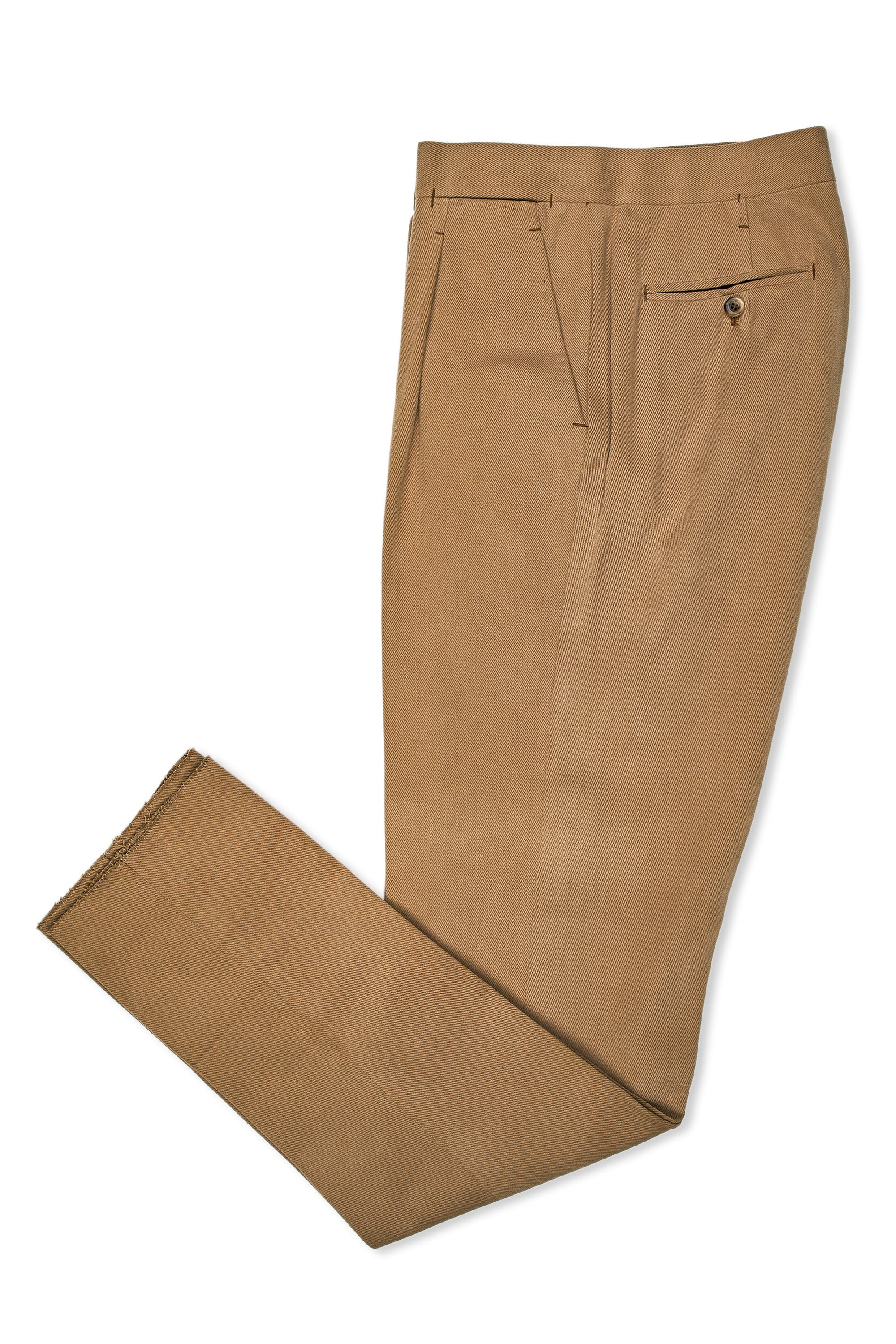 Ambrosi Beige Brown Brushed Cotton Single Pleat Trousers