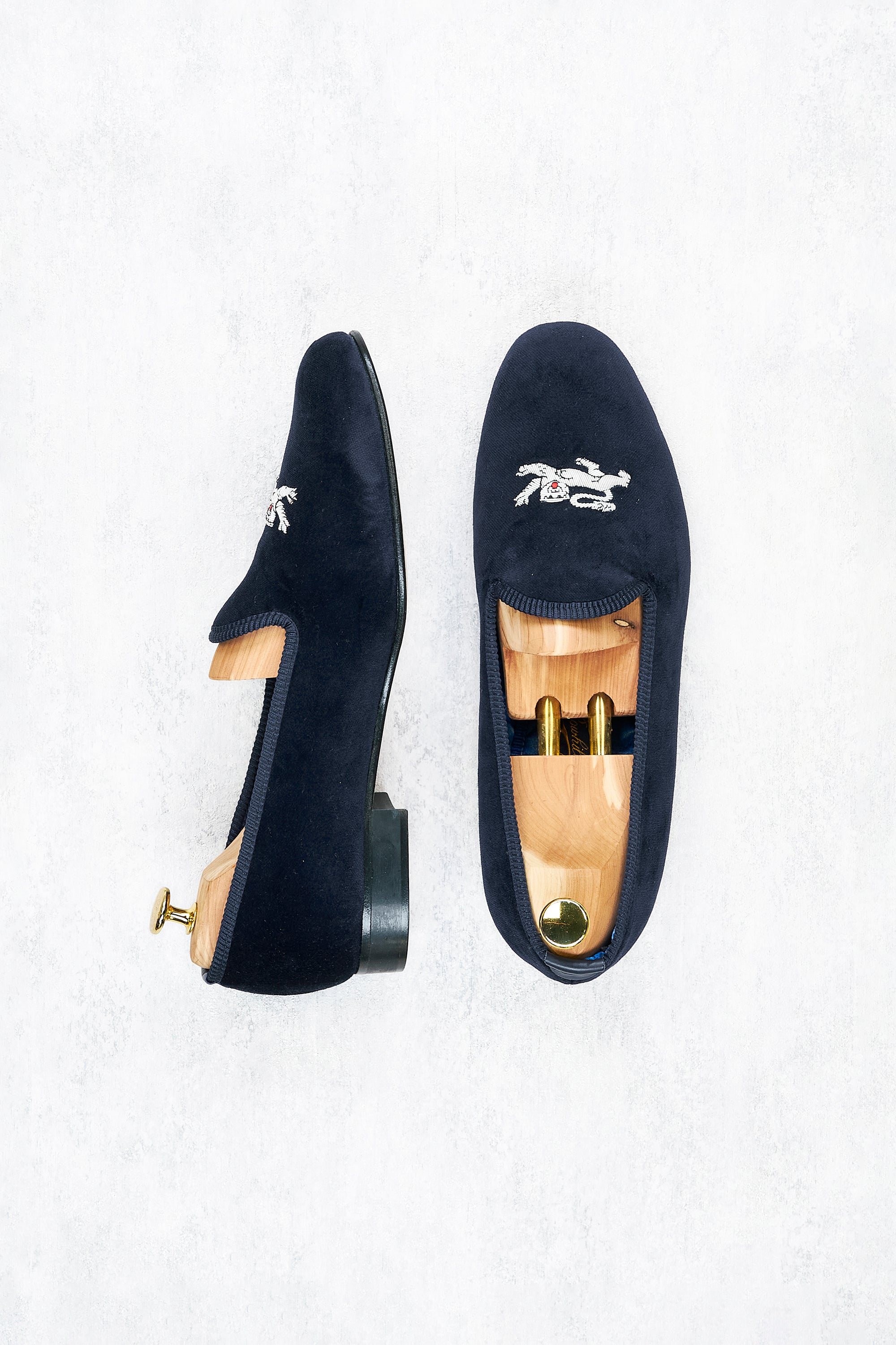 Bowhill & Elliott Silver Lion Navy Velvet Slipper