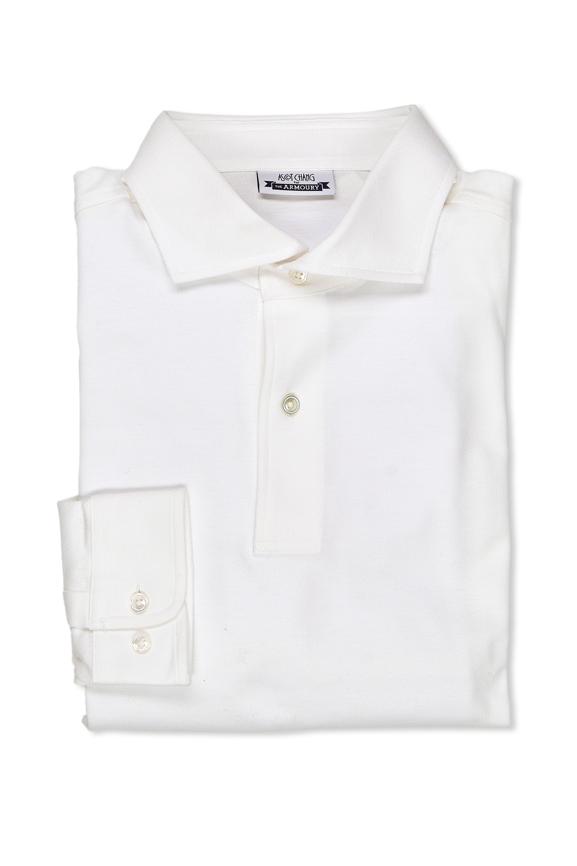 The Armoury White Cotton Long Sleeve Spread Collar Polo *new with defect*