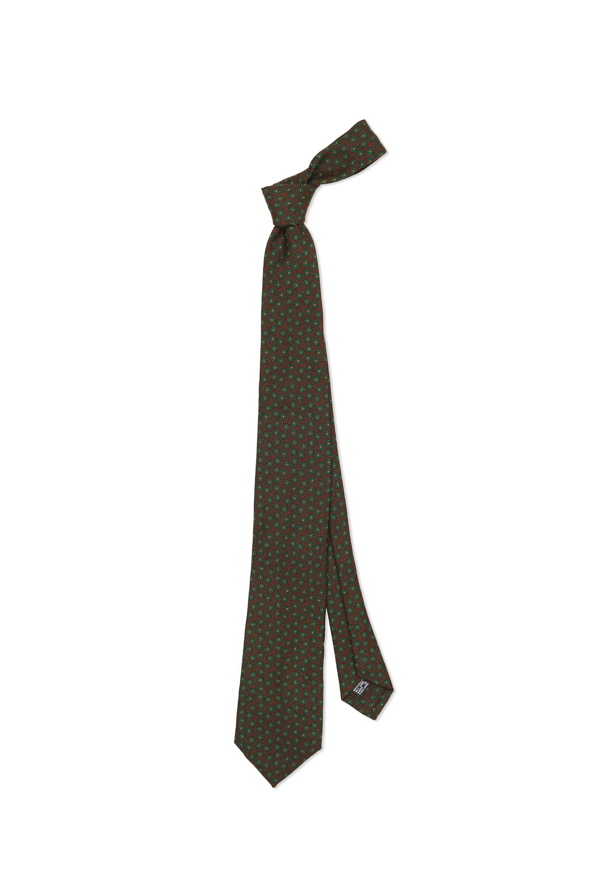 Drake's Brown with Green Pentagon Wool Tie