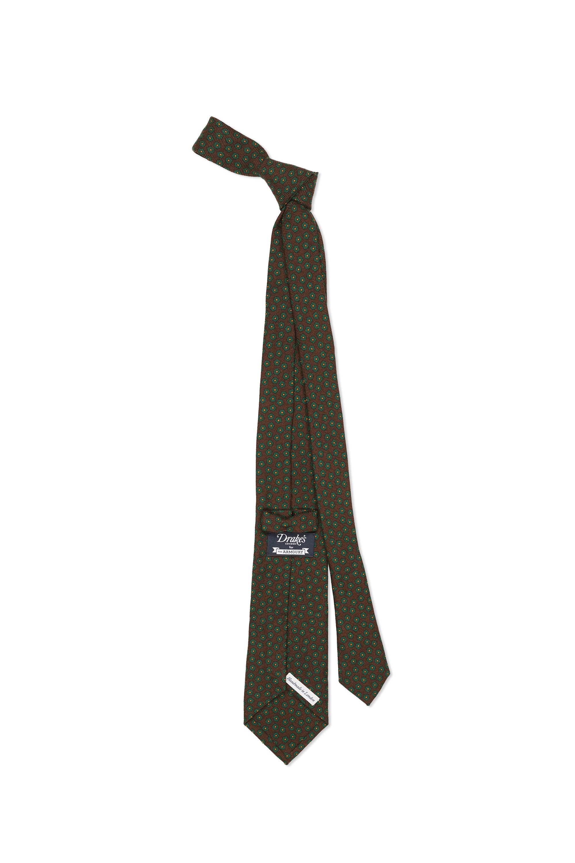 Drake's Brown with Green Pentagon Wool Tie