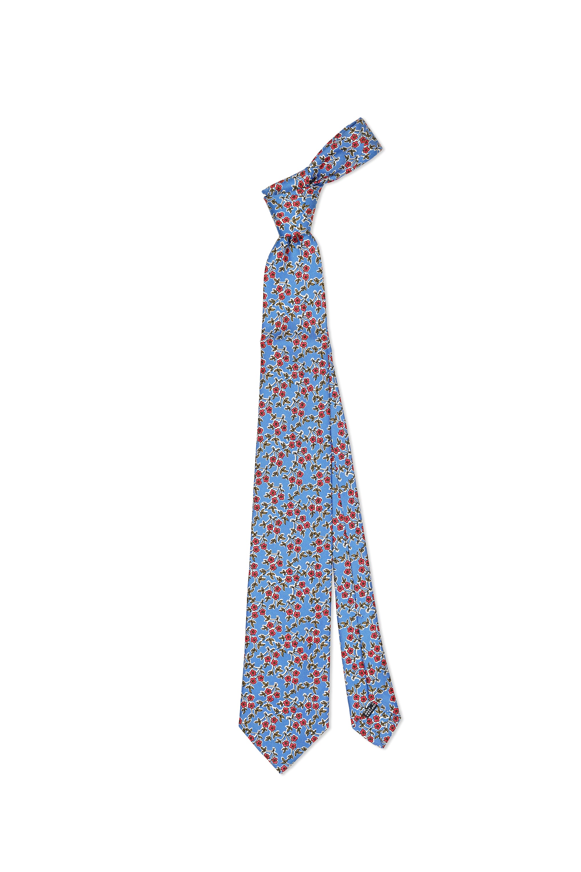 Drake's Blue with Red/Olive Flower Print Silk Tie