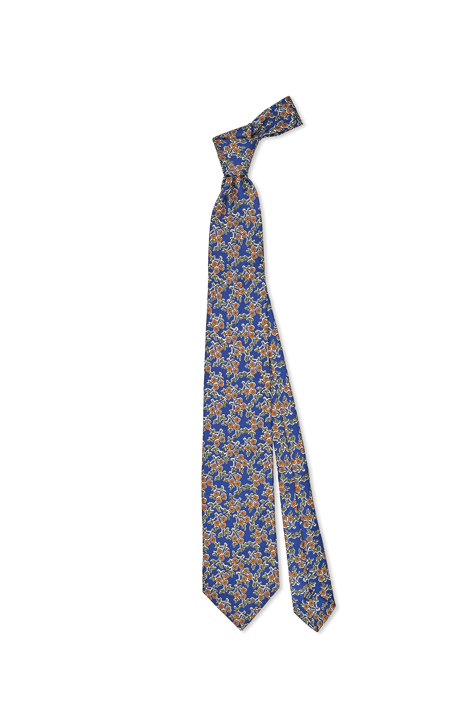 Drake's Navy with Orange Flower Silk Printed Foulard Tie