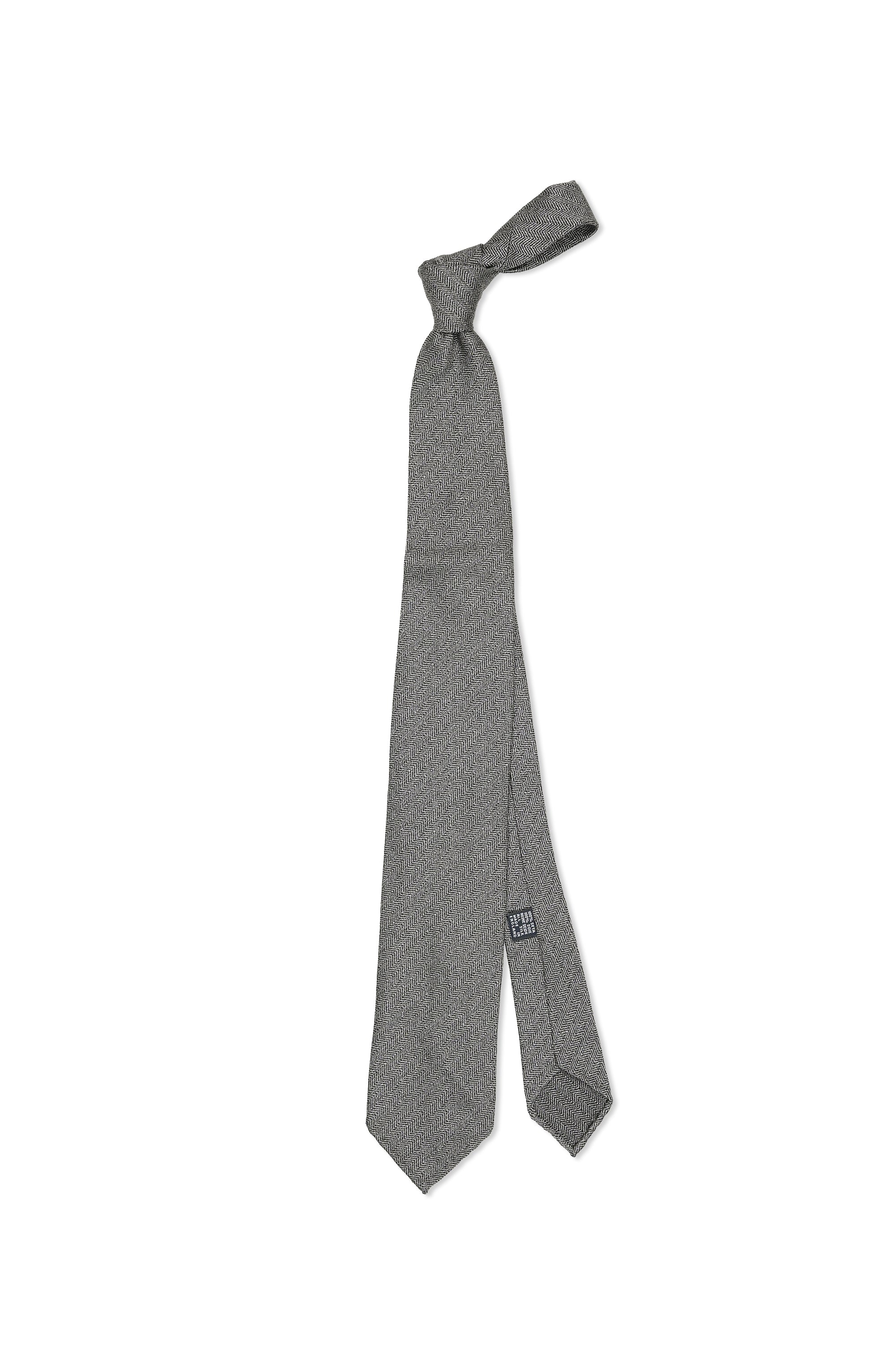 Drake's Grey Herringbone Silk Woven Grenadine Hand Rolled Tie