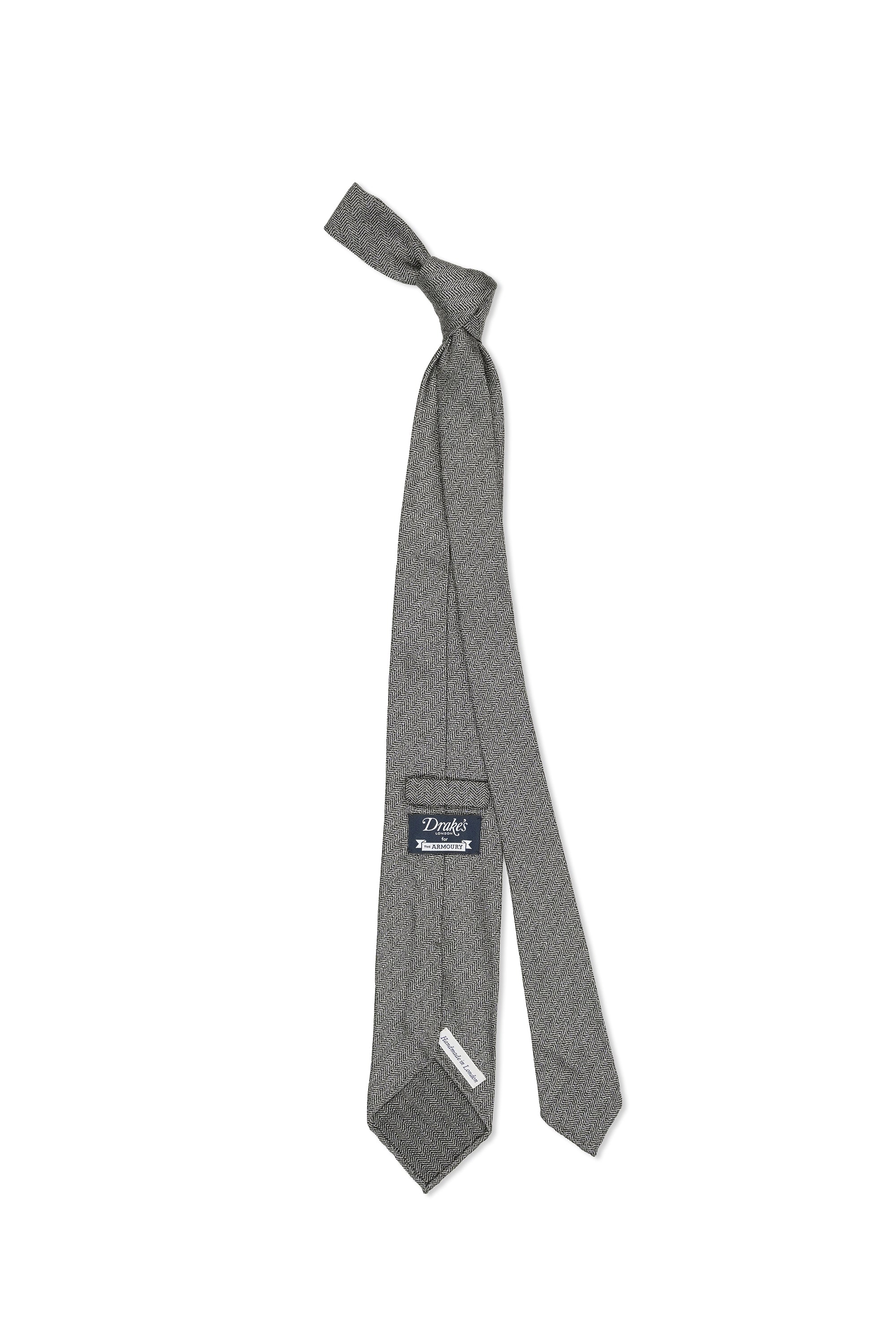 Drake's Grey Herringbone Silk Woven Grenadine Hand Rolled Tie