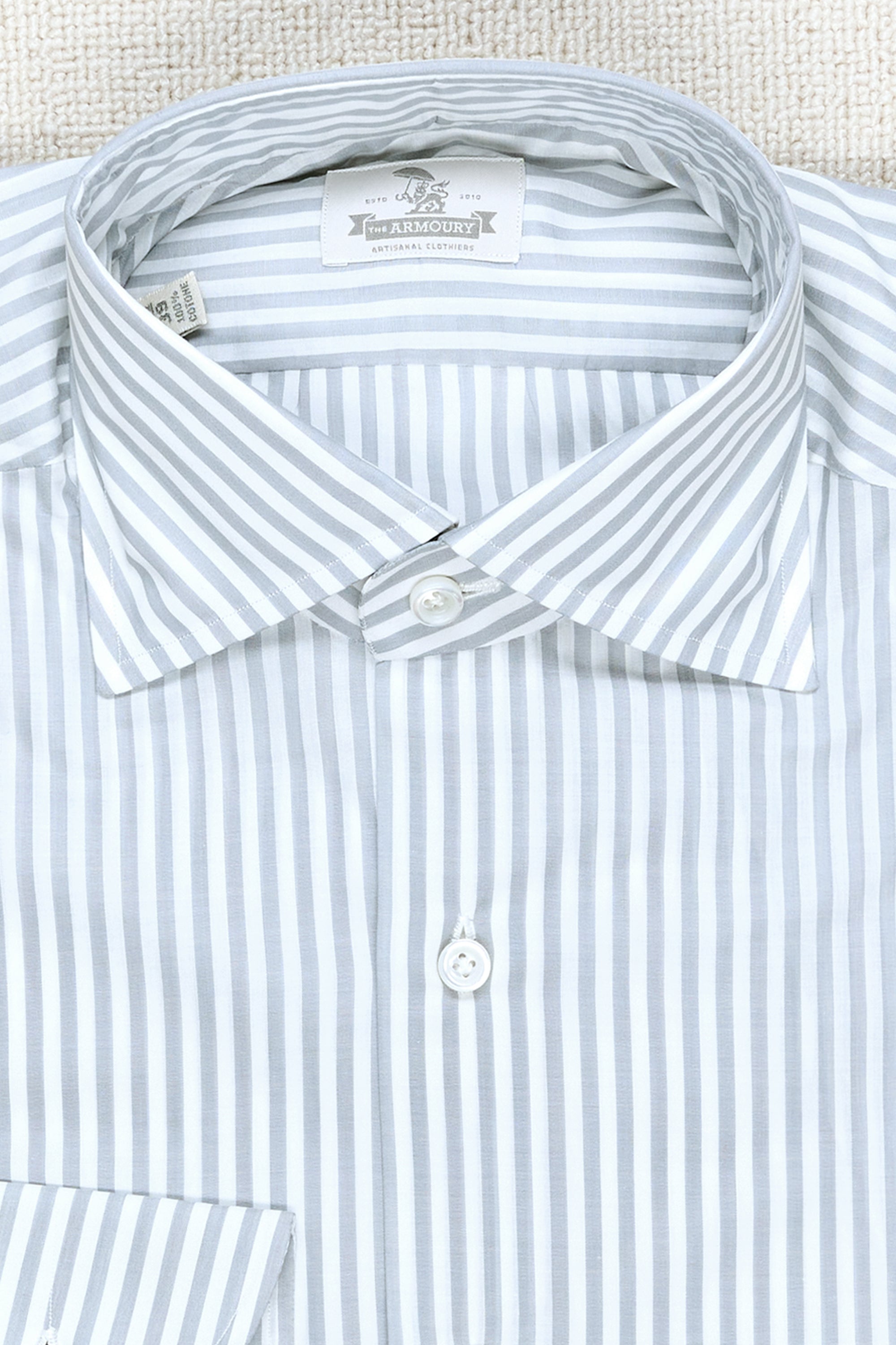 The Armoury Exclusive Carlo Riva White/Grey Butcher Stripe Cotton Spread Collar Shirt