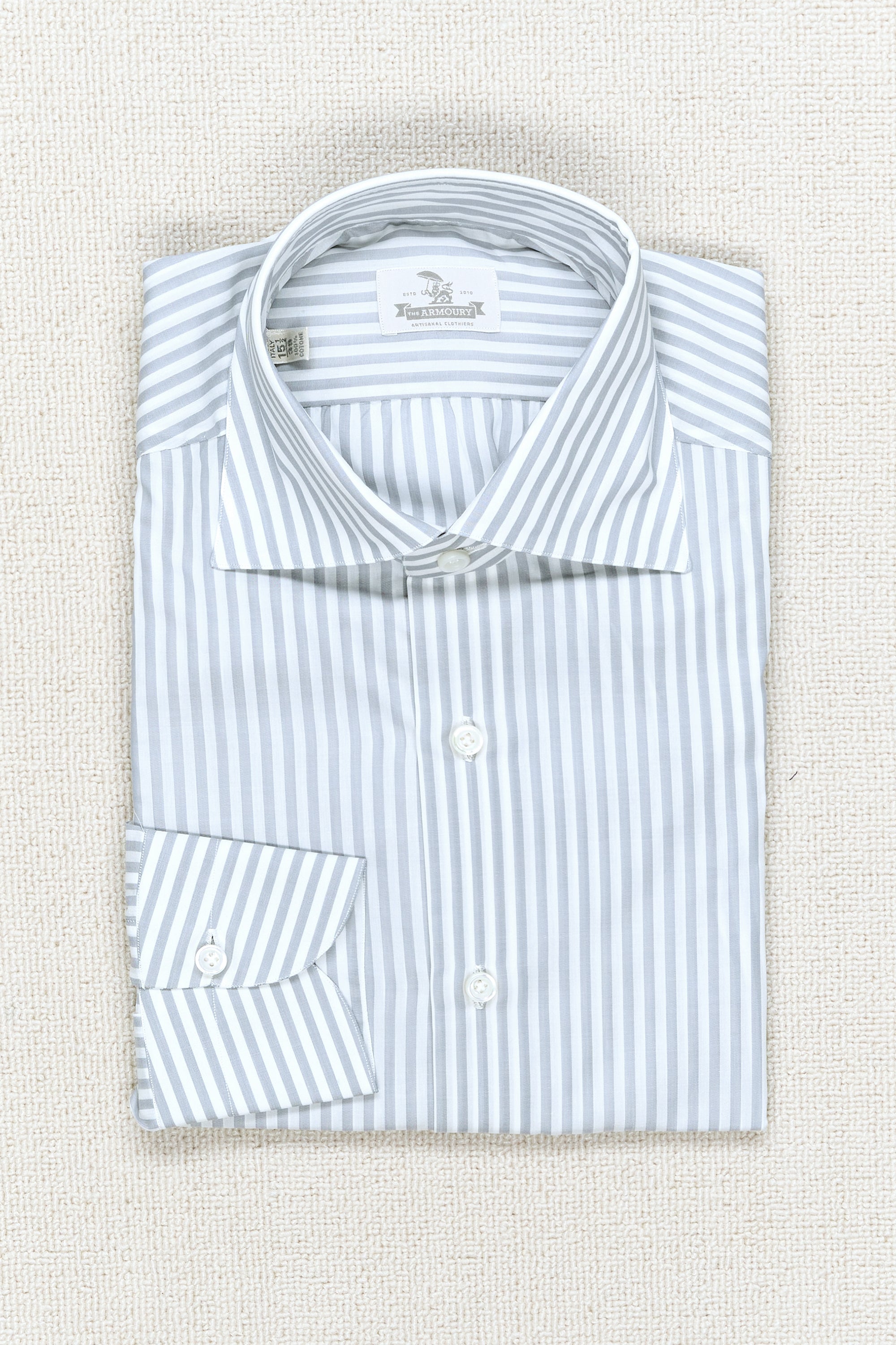 The Armoury Exclusive Carlo Riva White/Grey Butcher Stripe Cotton Spread Collar with Clean Collar Stitching Shirt