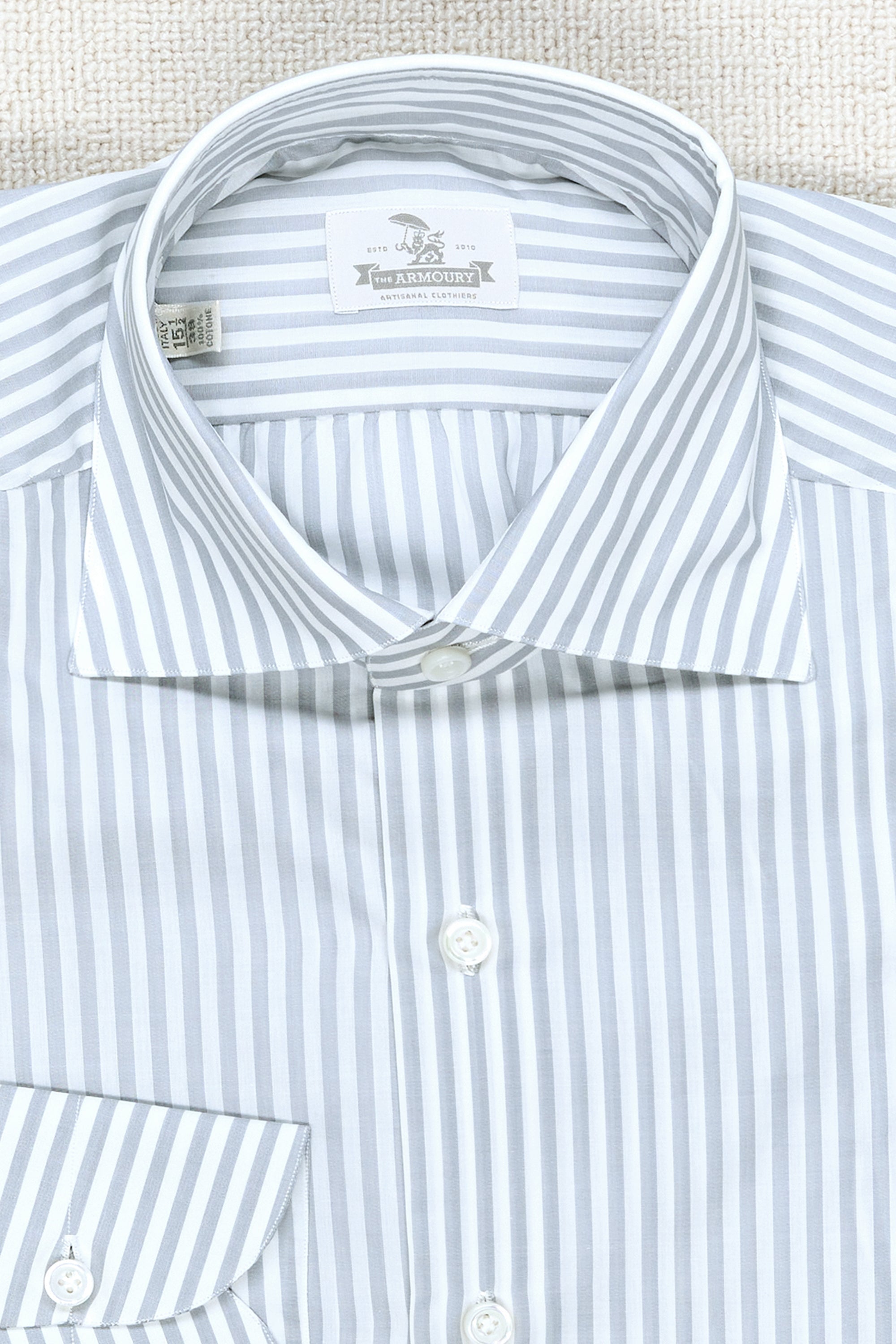 The Armoury Exclusive Carlo Riva White/Grey Butcher Stripe Cotton Spread Collar with Clean Collar Stitching Shirt