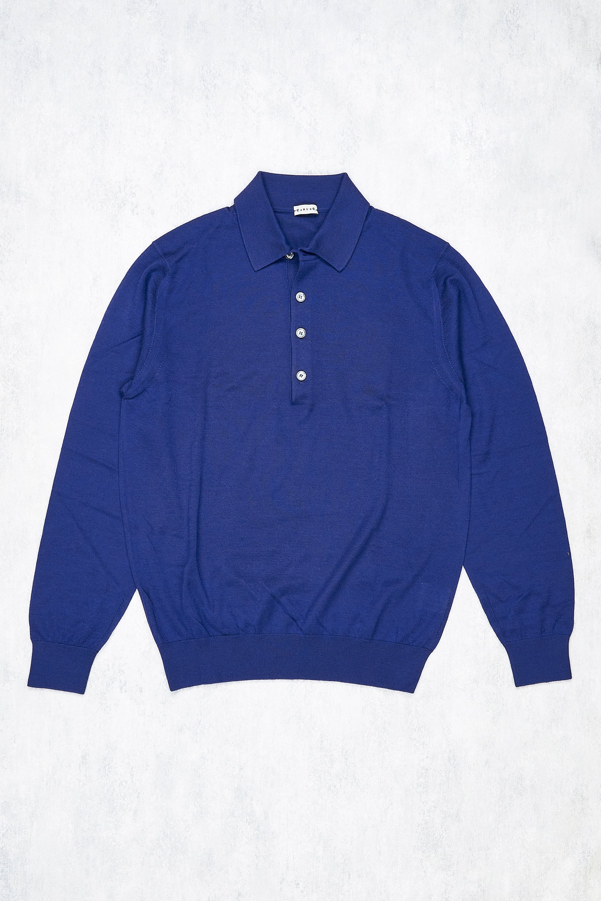 Caruso MA36 Royal Blue Cashmere Silk Long Sleeve Polo